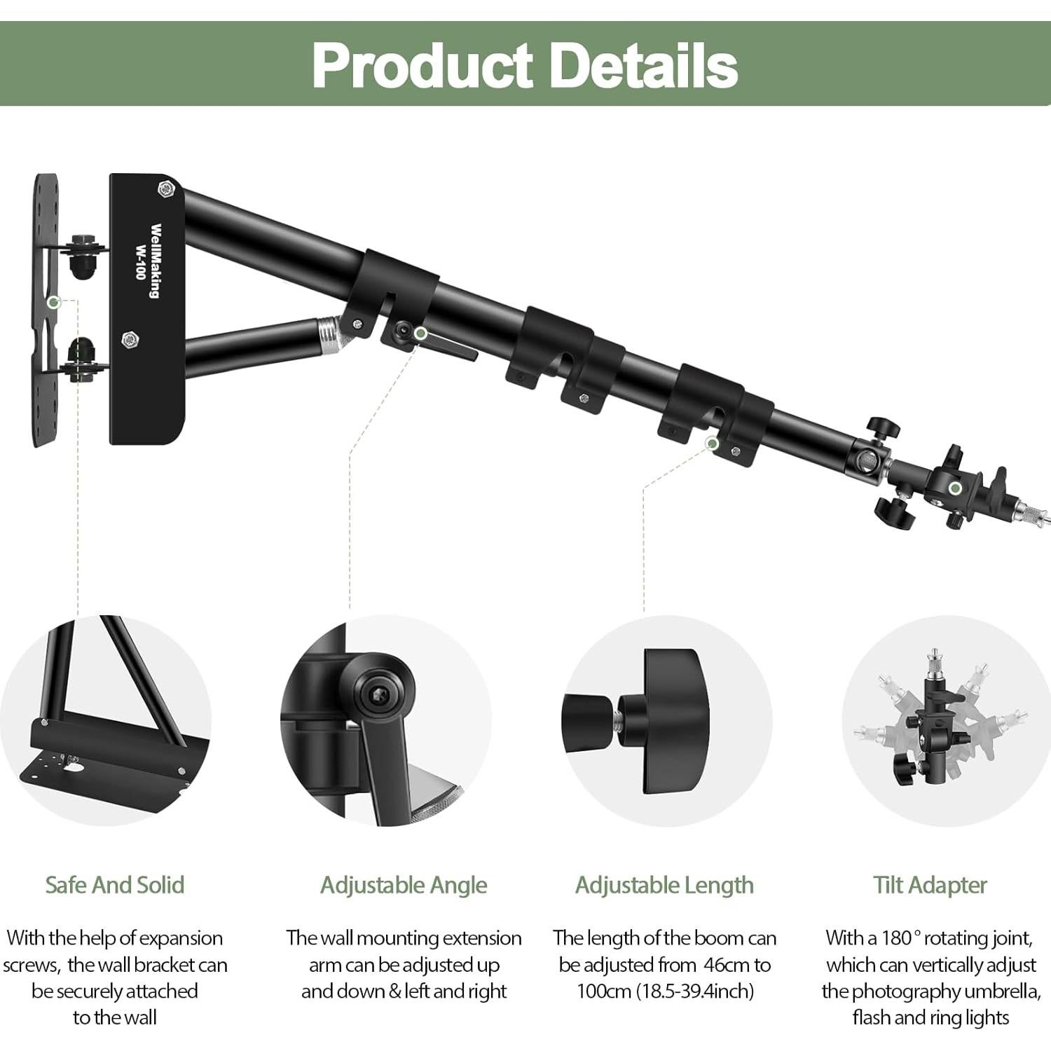 Brazo de Soporte Triangular Wellmaking 100cm para Luz de Anillo