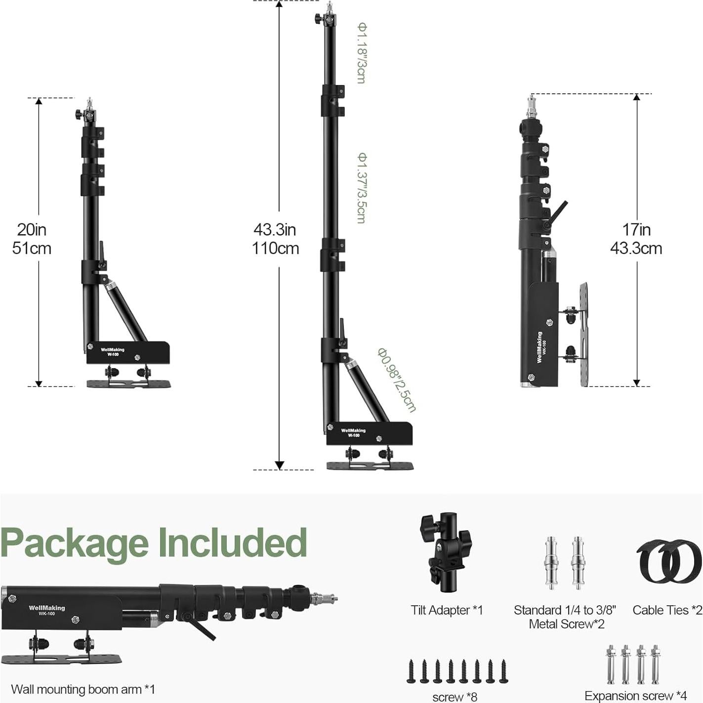 Brazo de Soporte Triangular Wellmaking 100cm para Luz de Anillo
