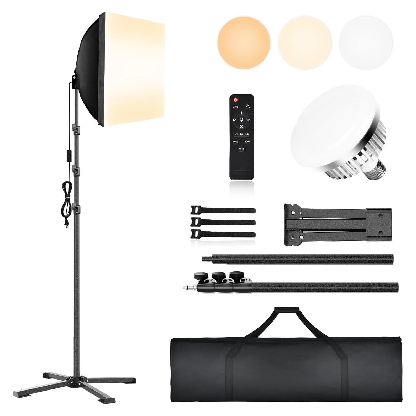 Softbox Photography Lighting Kit, Four-Legged 16"X16" Professional Softbox Lighting Kit with 85W 3000-6000K LED Bulbs & Remote, Studio Lights for Photography/Video Recording/Live Streaming