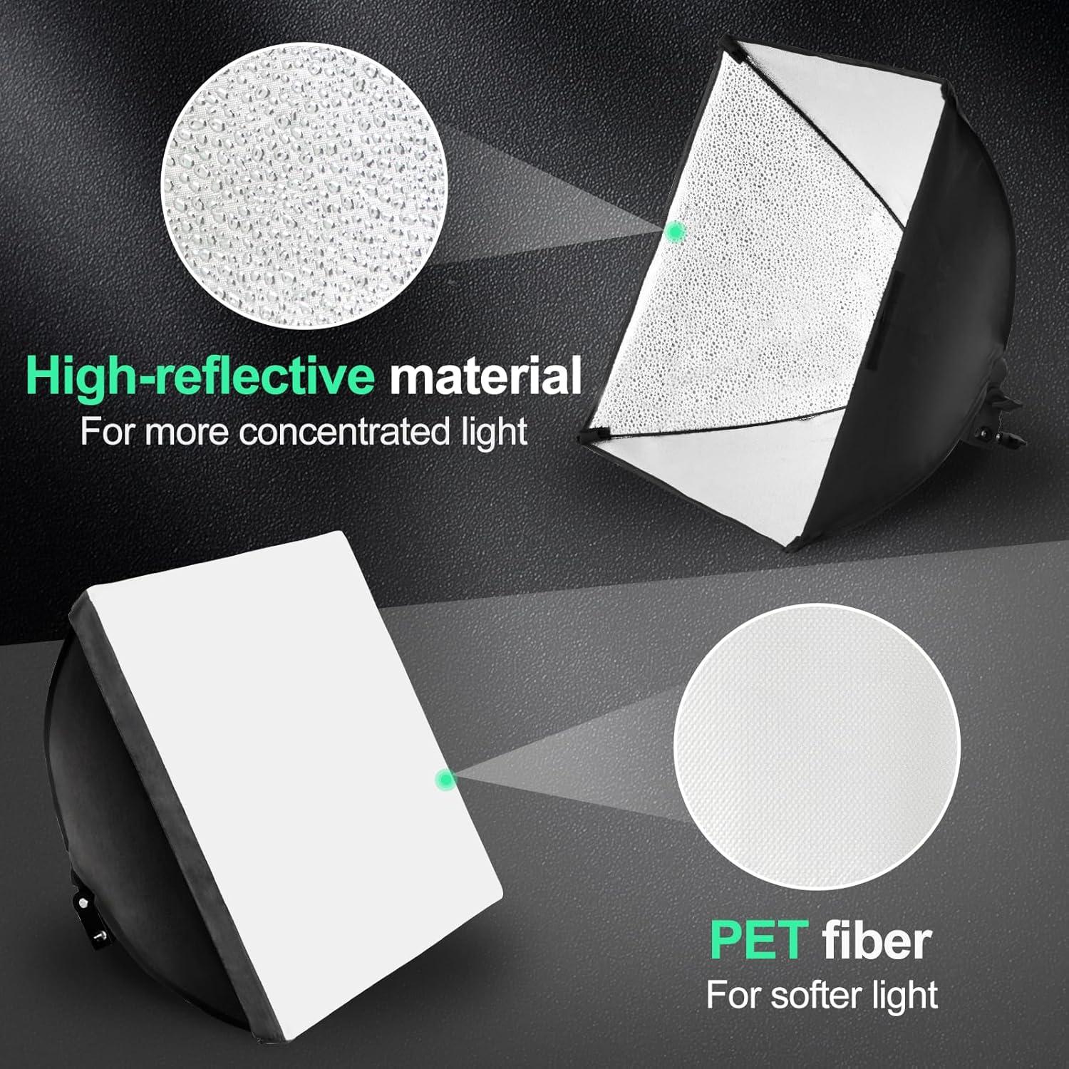 Softbox Photography Lighting Kit, Four-Legged 16"X16" Professional Softbox Lighting Kit with 85W 3000-6000K LED Bulbs & Remote, Studio Lights for Photography/Video Recording/Live Streaming