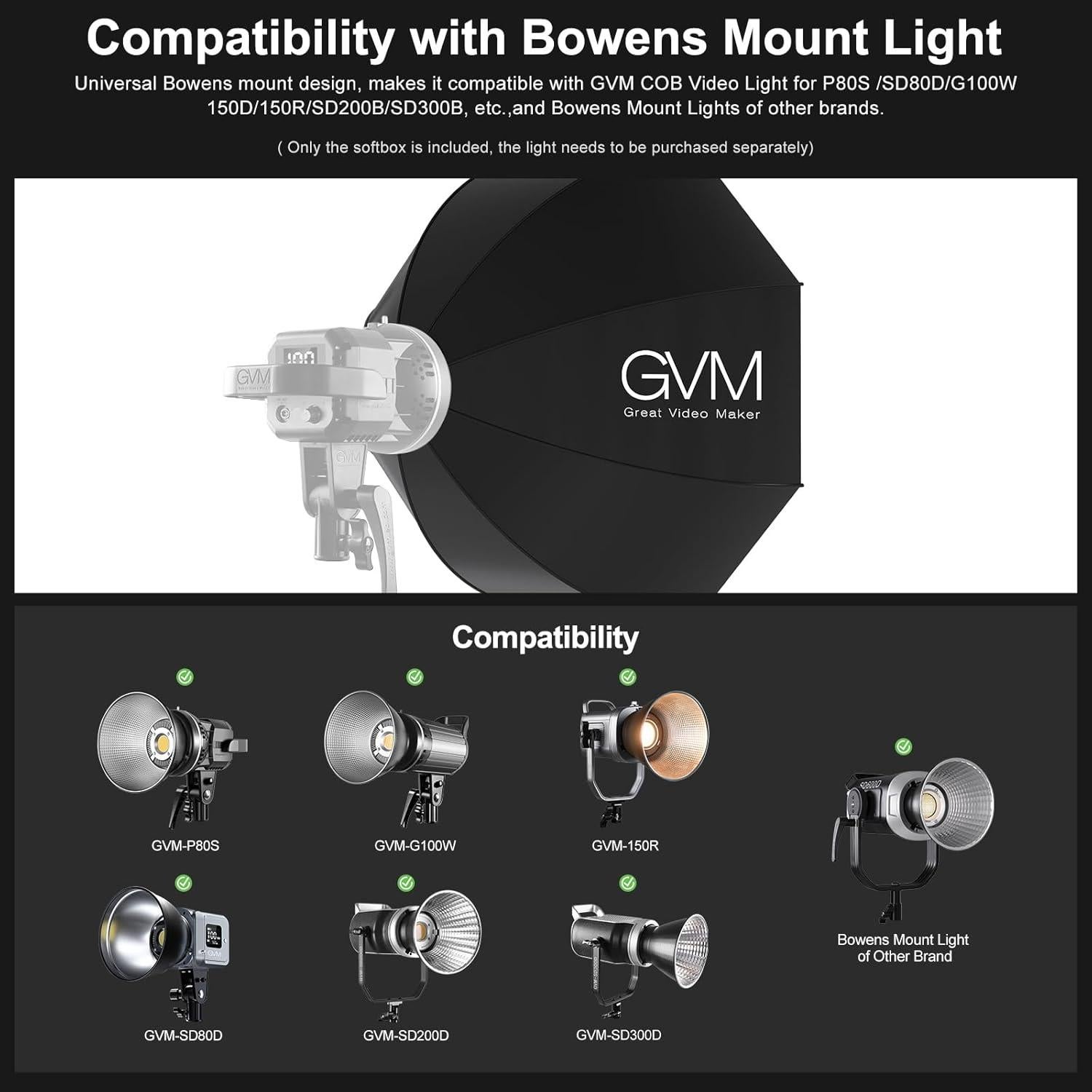 Softbox GVM 60x30 cm con Montaje Bowens y Rejilla