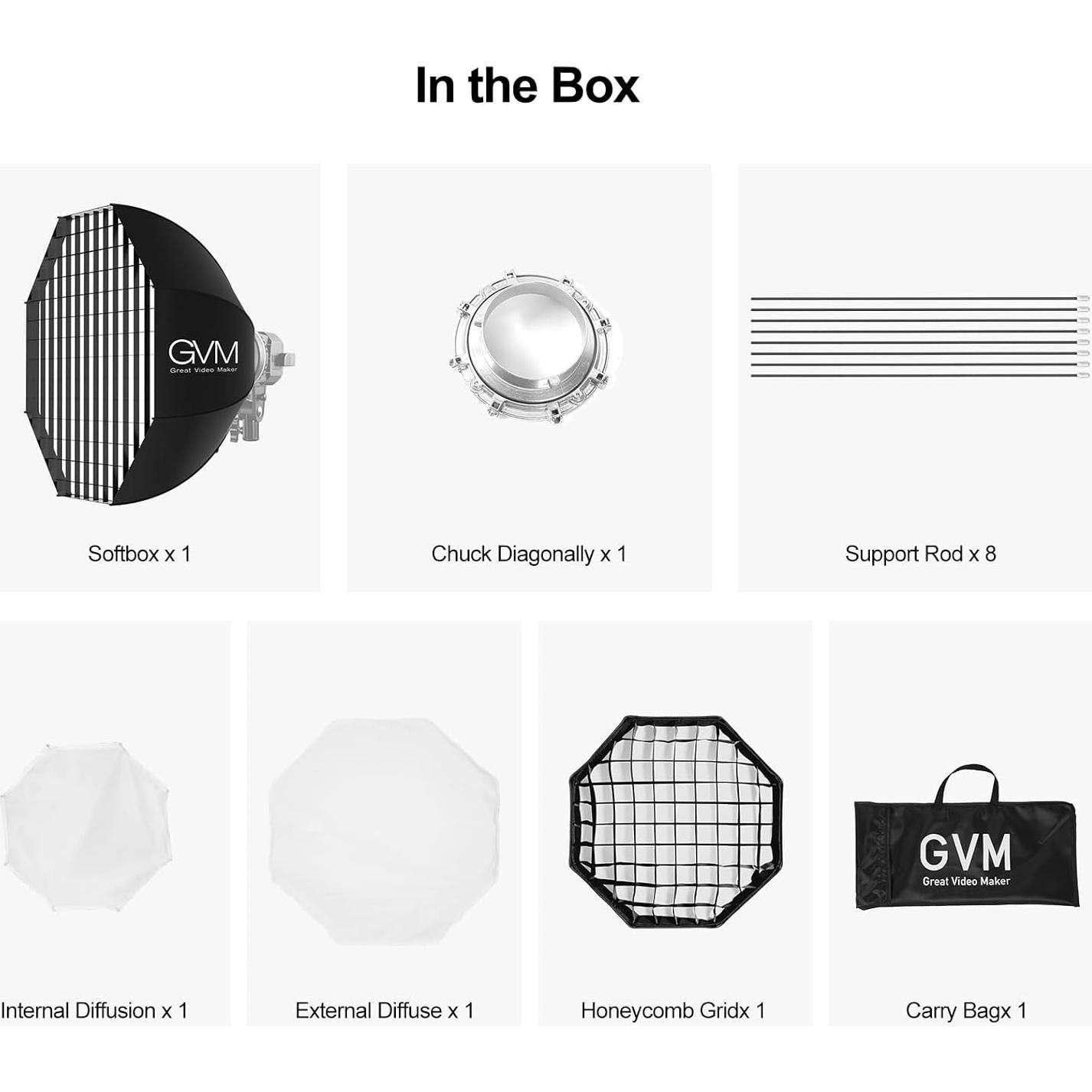 Softbox GVM 60x30 cm con Montaje Bowens y Rejilla
