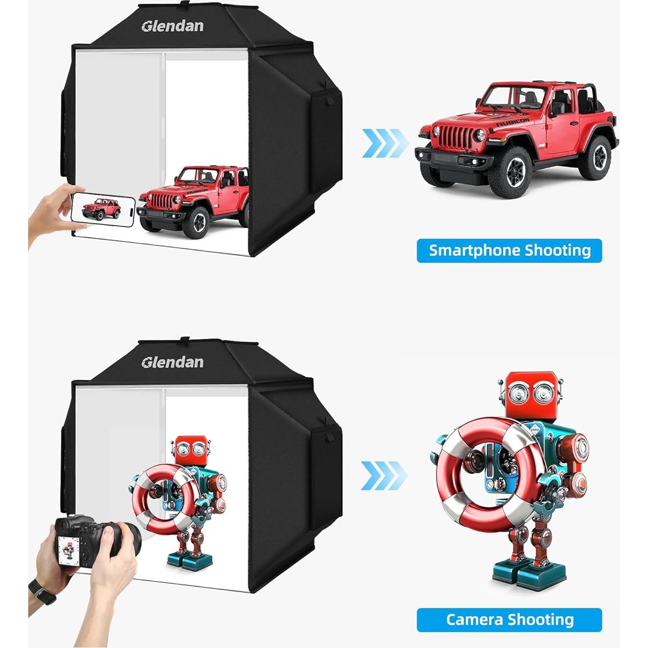 Glendan Upgrade Professional Portable Photo Studio Light Box with 1222 LED Lights, 20"x20" Soft Box, 4 Color PVC Backdrops for Jewelry and Product Photography