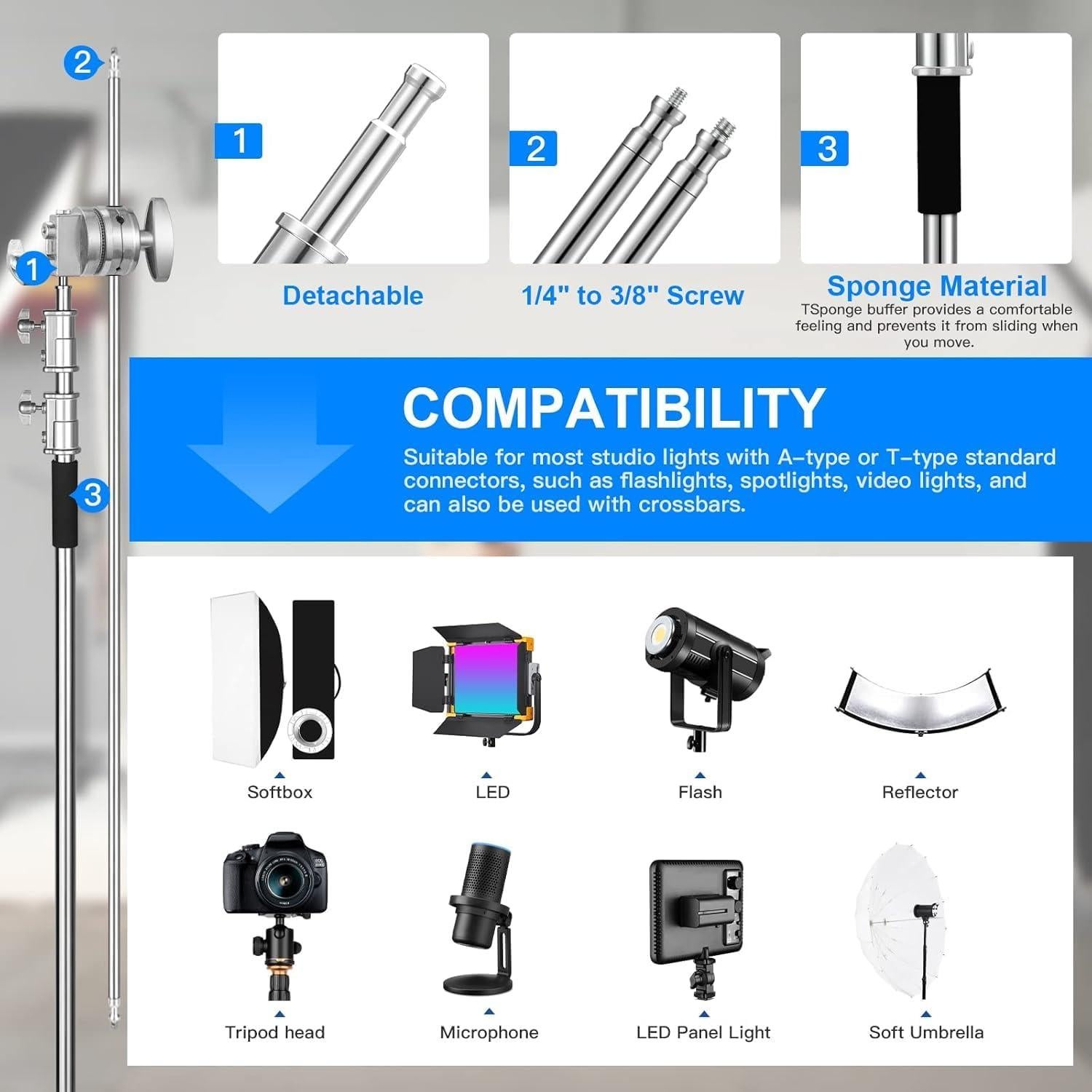 Soporte de Luz Ajustable Soonpho C-Stand 3.3m con Ruedas