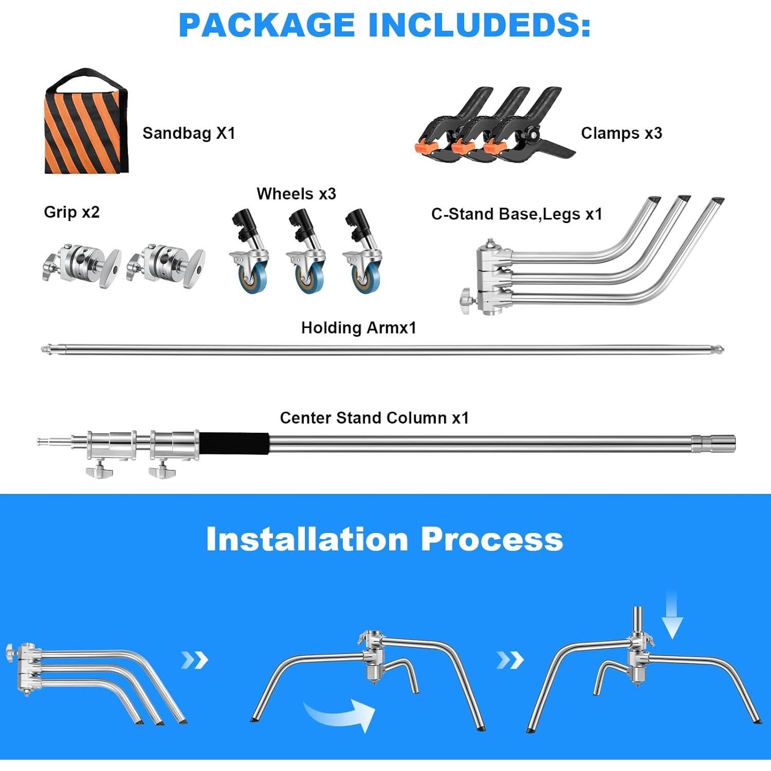 Soporte de Luz Ajustable Soonpho C-Stand 3.3m con Ruedas
