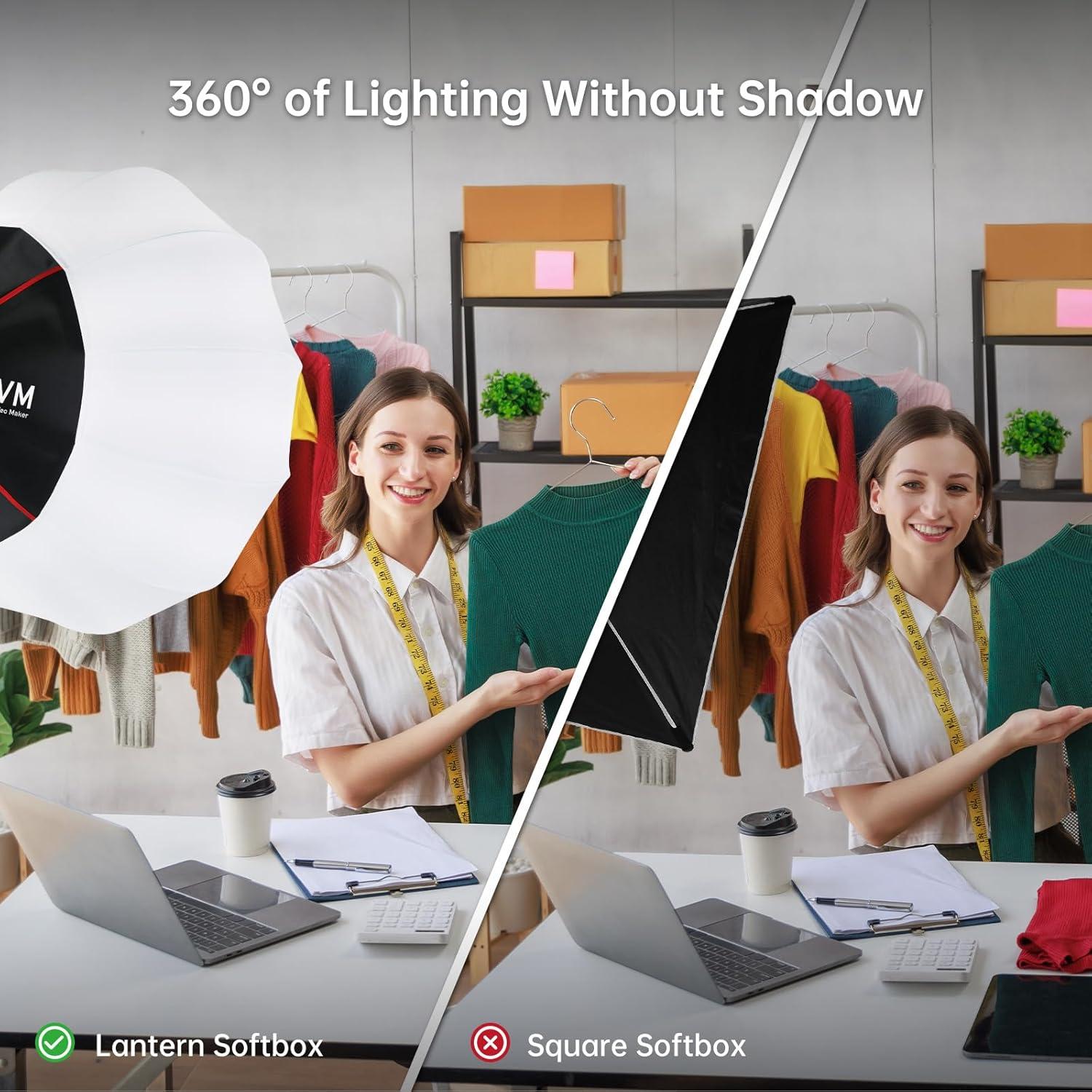 GVM 26inch/65cm Lantern Softbox Soft Light Modifier, Quick-Setup Quick-Folding Light Softbox for GVM SD80D SD200B SD300B SD400B SD500B SD650B and Other Bowens Mount Light