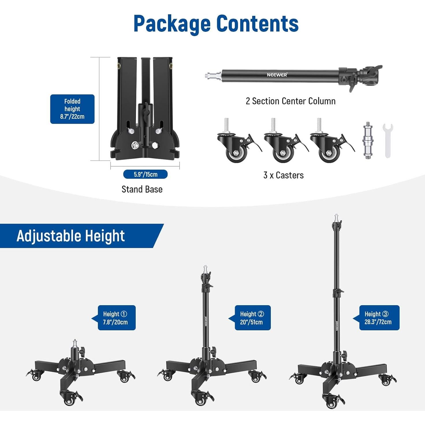 Soporte de Luz Ajustable NEEWER 2.4ft con Ruedas 10kg