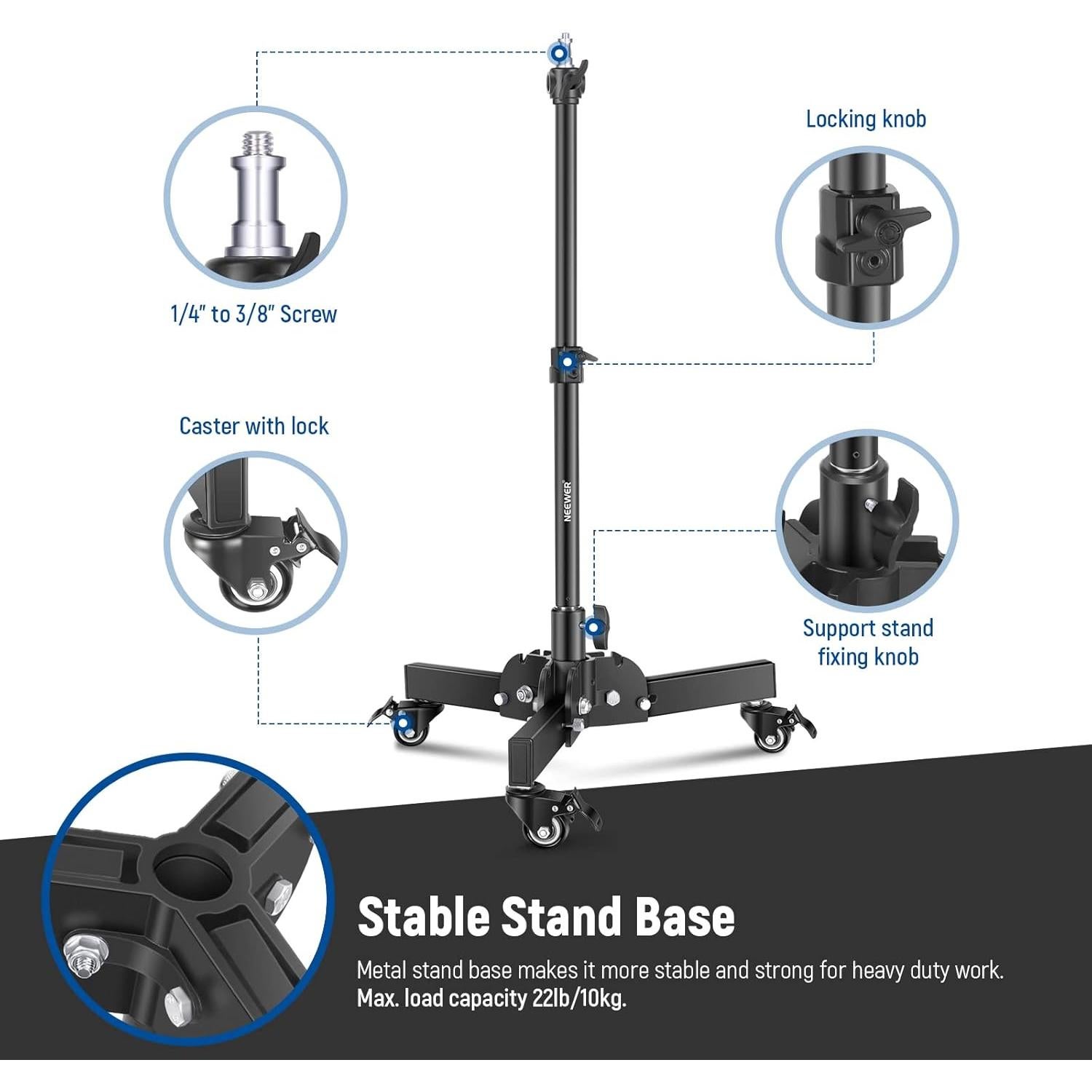 Soporte de Luz Ajustable NEEWER 2.4ft con Ruedas 10kg