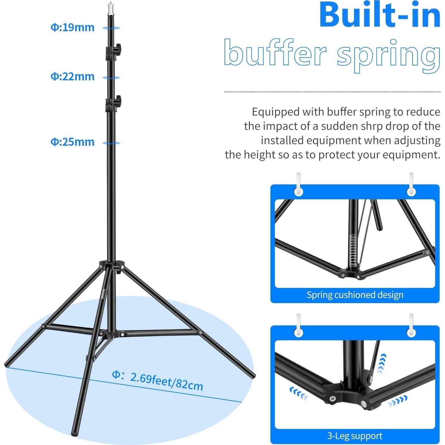 Neewer Photography Light Stand, 3-6.6ft/92-200cm Adjustable Sturdy Tripod Stand for Reflectors, Softboxes, Lights, Umbrellas, Load Capacity: 17.6lb/8kg