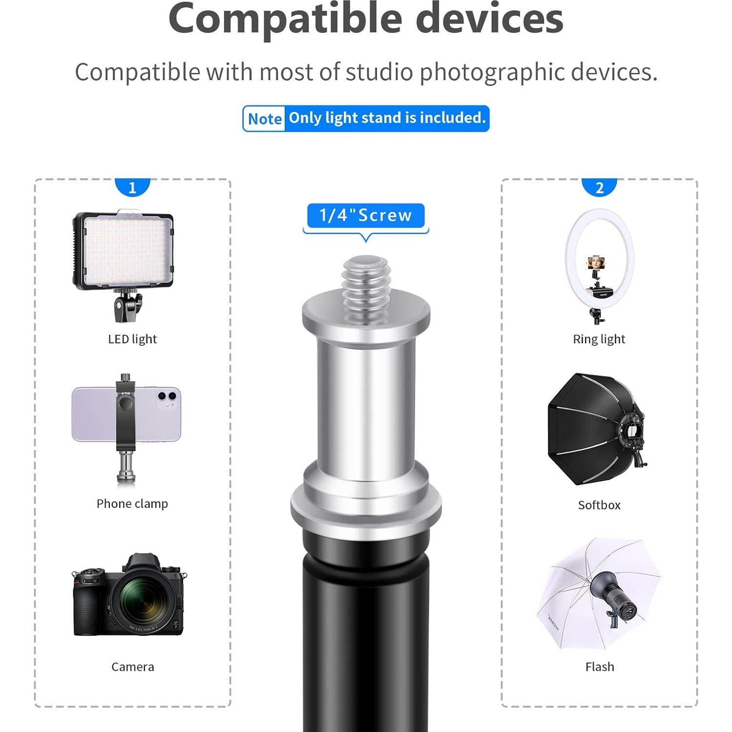 Neewer Photography Light Stand, 3-6.6ft/92-200cm Adjustable Sturdy Tripod Stand for Reflectors, Softboxes, Lights, Umbrellas, Load Capacity: 17.6lb/8kg