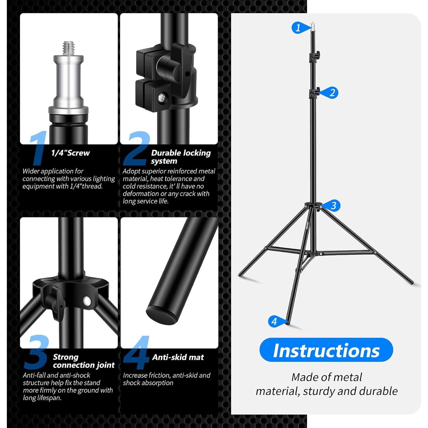 Neewer Photography Light Stand, 3-6.6ft/92-200cm Adjustable Sturdy Tripod Stand for Reflectors, Softboxes, Lights, Umbrellas, Load Capacity: 17.6lb/8kg