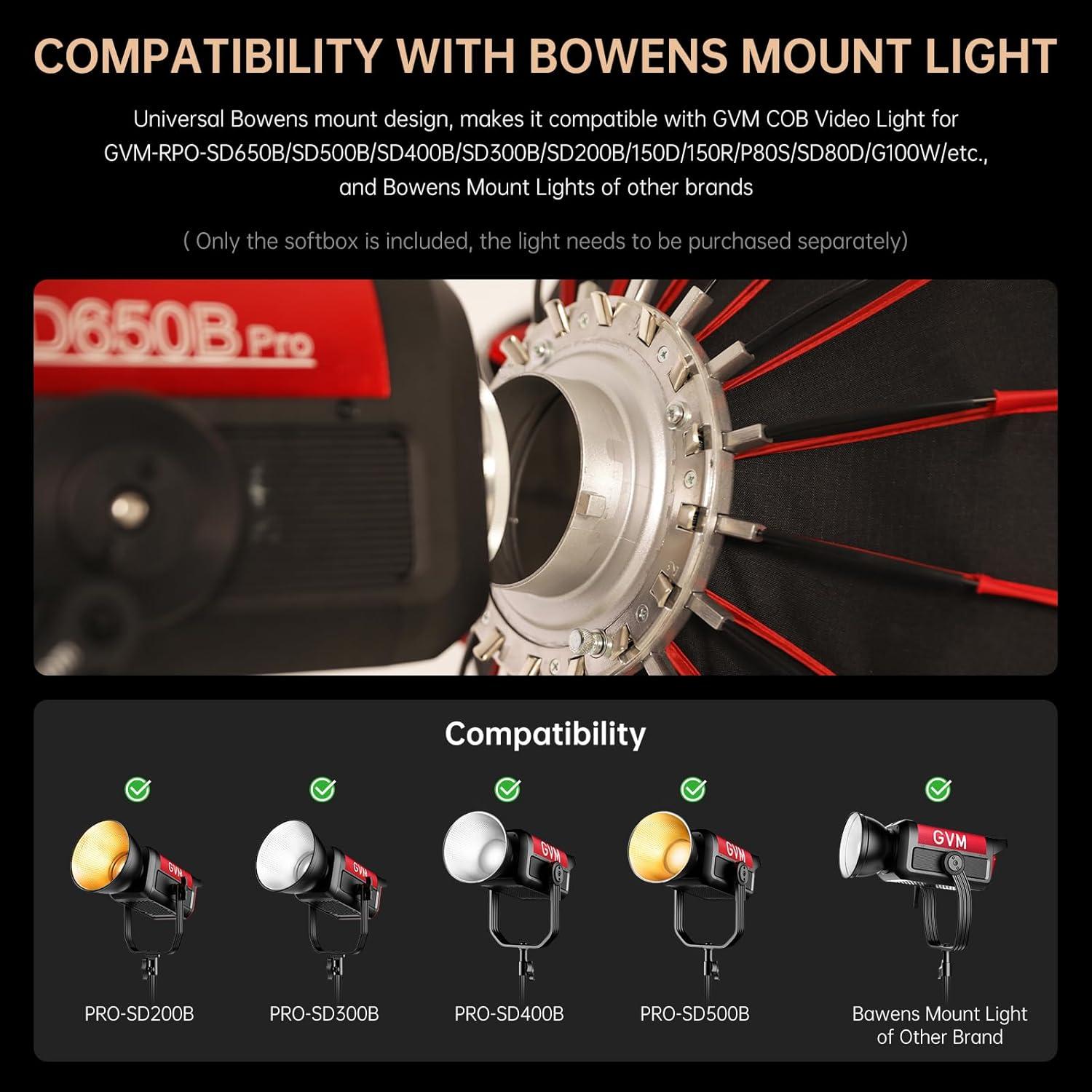 Softbox Parabólico GVM 90cm con Rejilla de Panal para Bowens