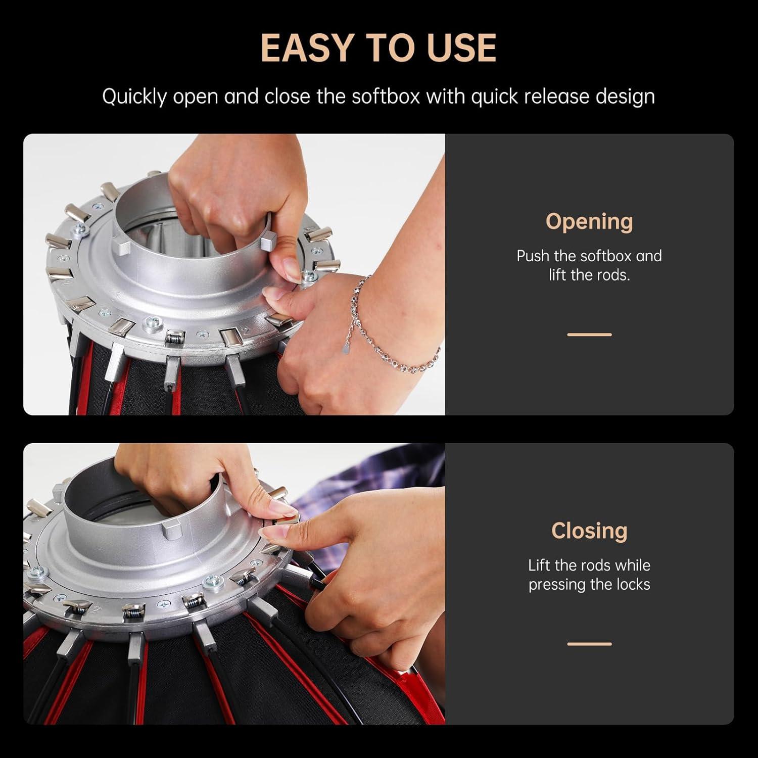 Softbox Parabólico GVM 90cm con Rejilla de Panal para Bowens