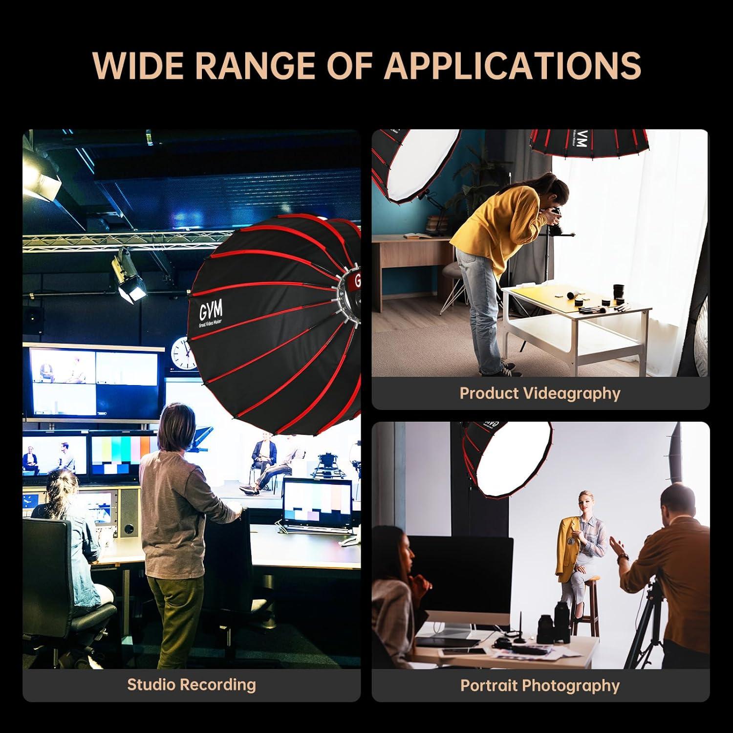 Softbox Parabólico GVM 90cm con Rejilla de Panal para Bowens