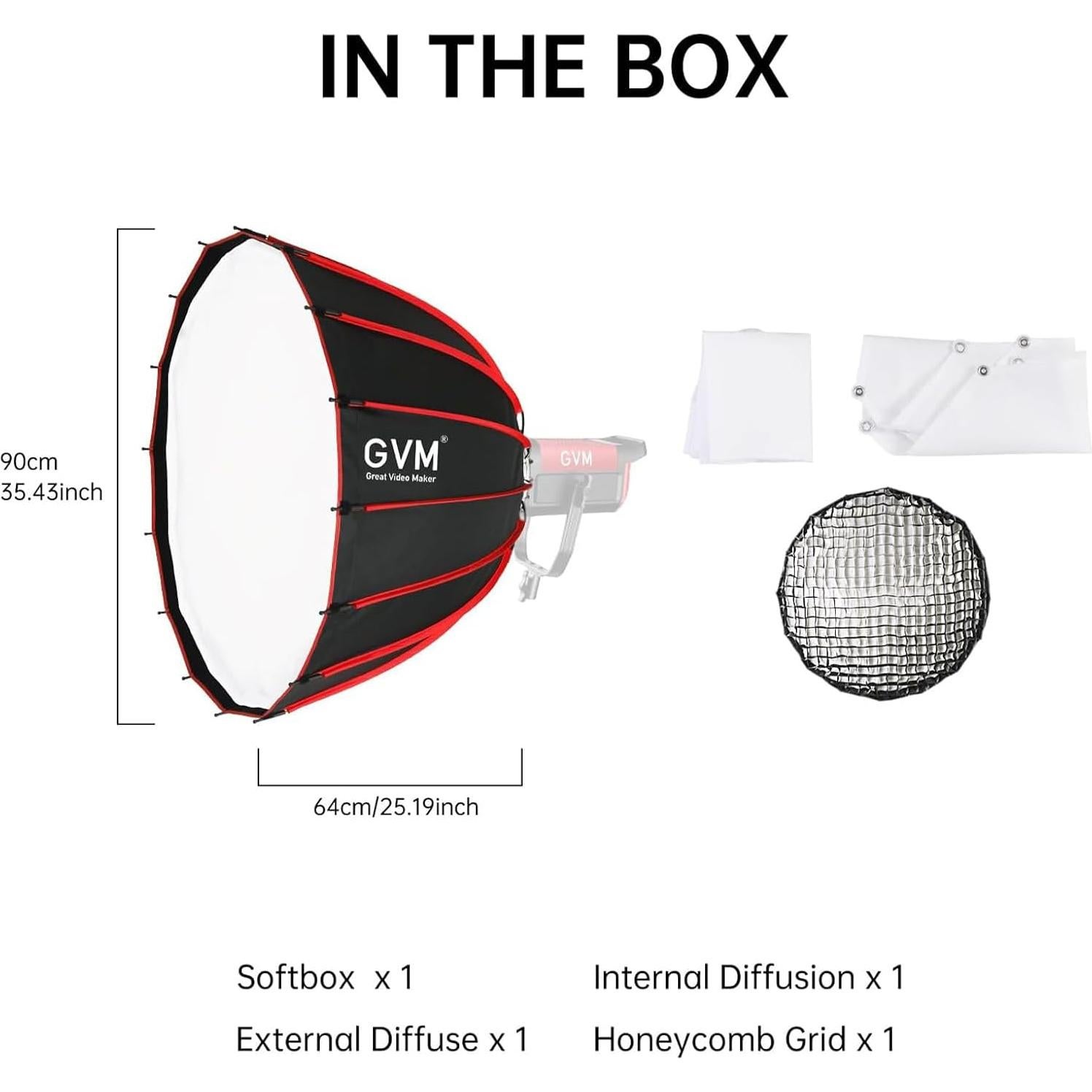 Softbox Parabólico GVM 90cm con Rejilla de Panal para Bowens