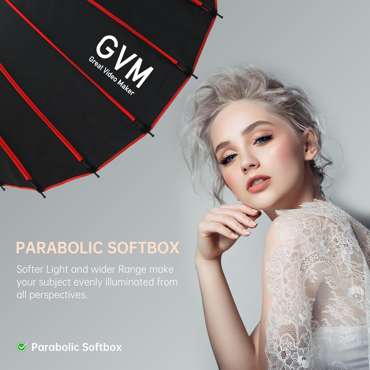 Softbox Parabólico GVM 90cm con Rejilla de Panal para Bowens