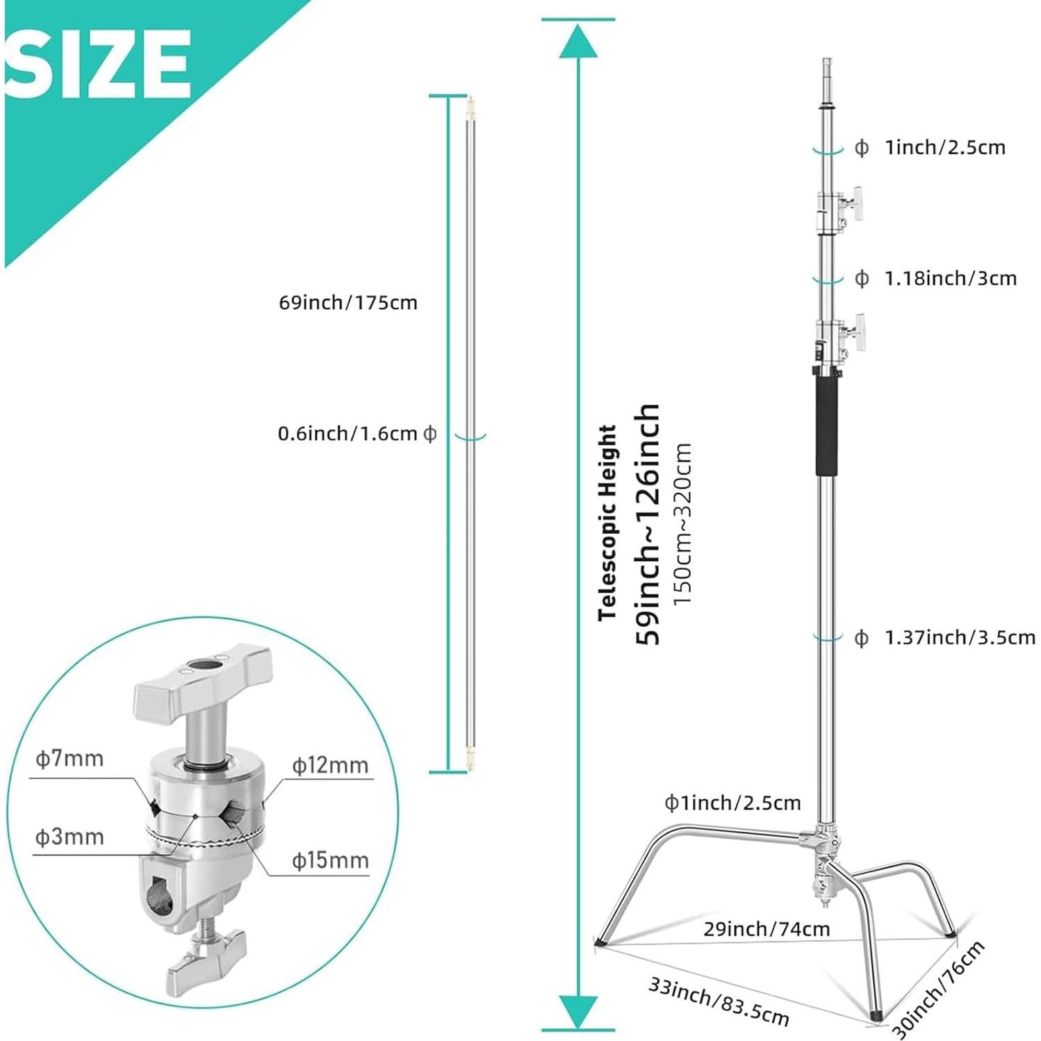 Soporte C de Acero Inoxidable Lapgood 330cm Ajustable con Brazo