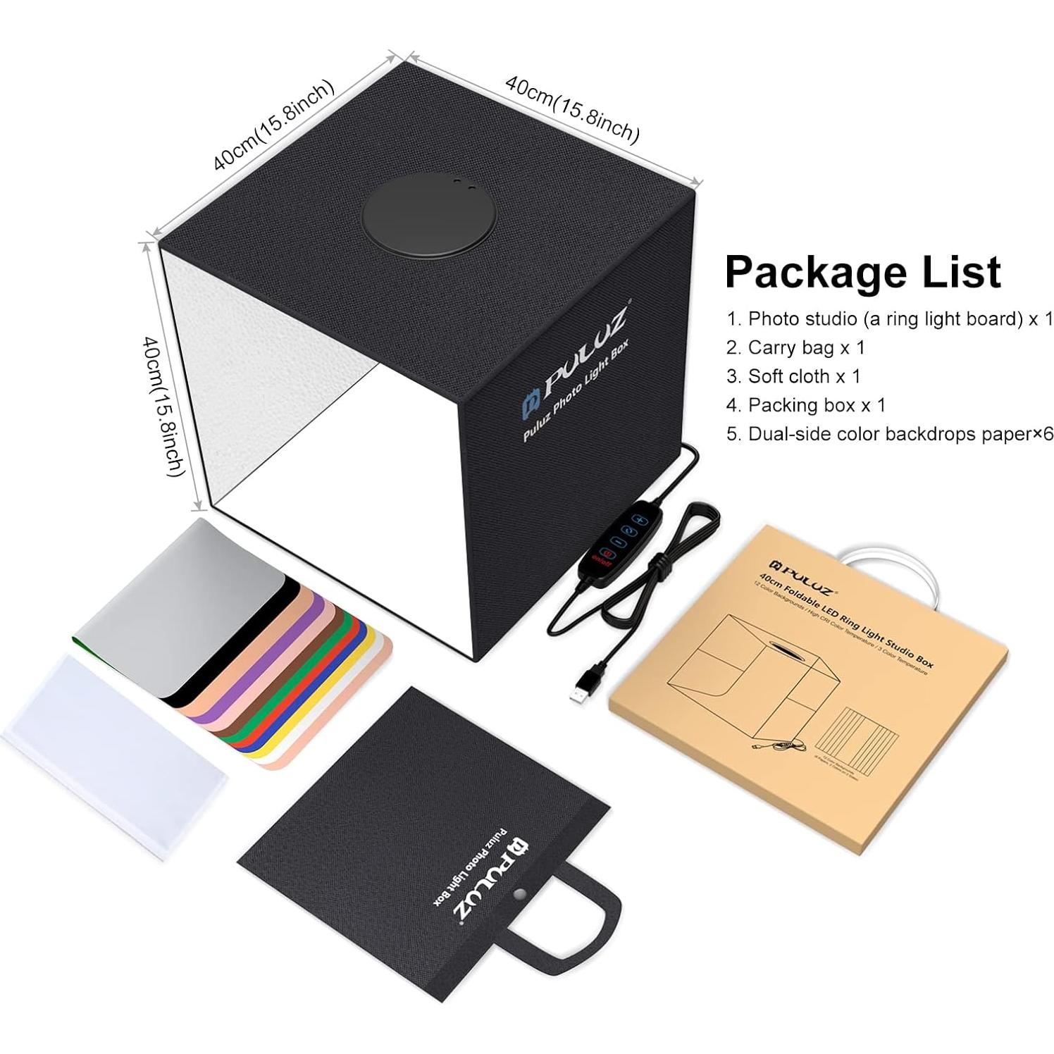 Caja de Luz PULUZ 40.64x40.64cm Estudio Fotográfico Plegable