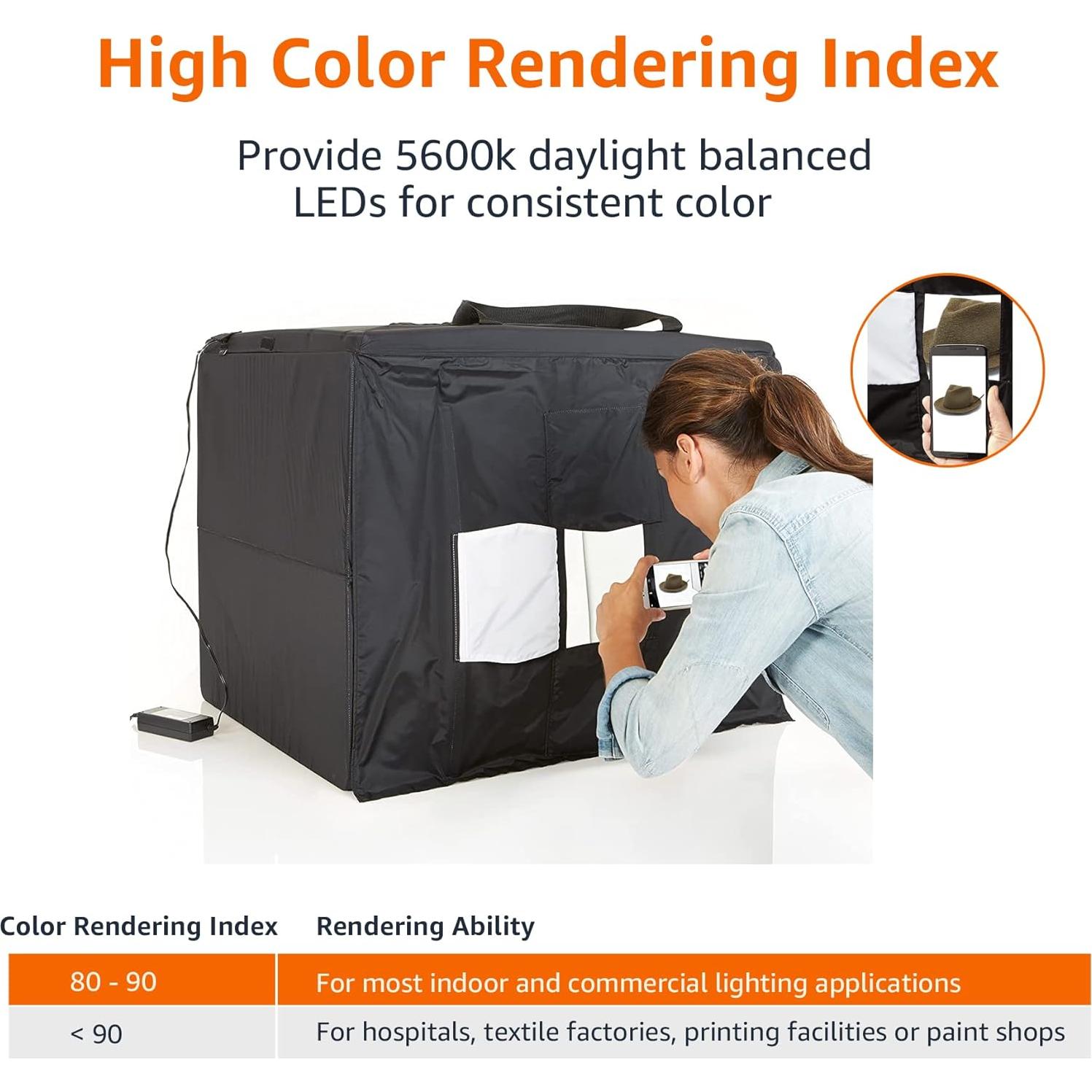Amazon Basics Light Box Photography, 25 x 30 x 25 Inches Large Portable Foldable Photo Studio Box with LED Light, 1 Piece, Black