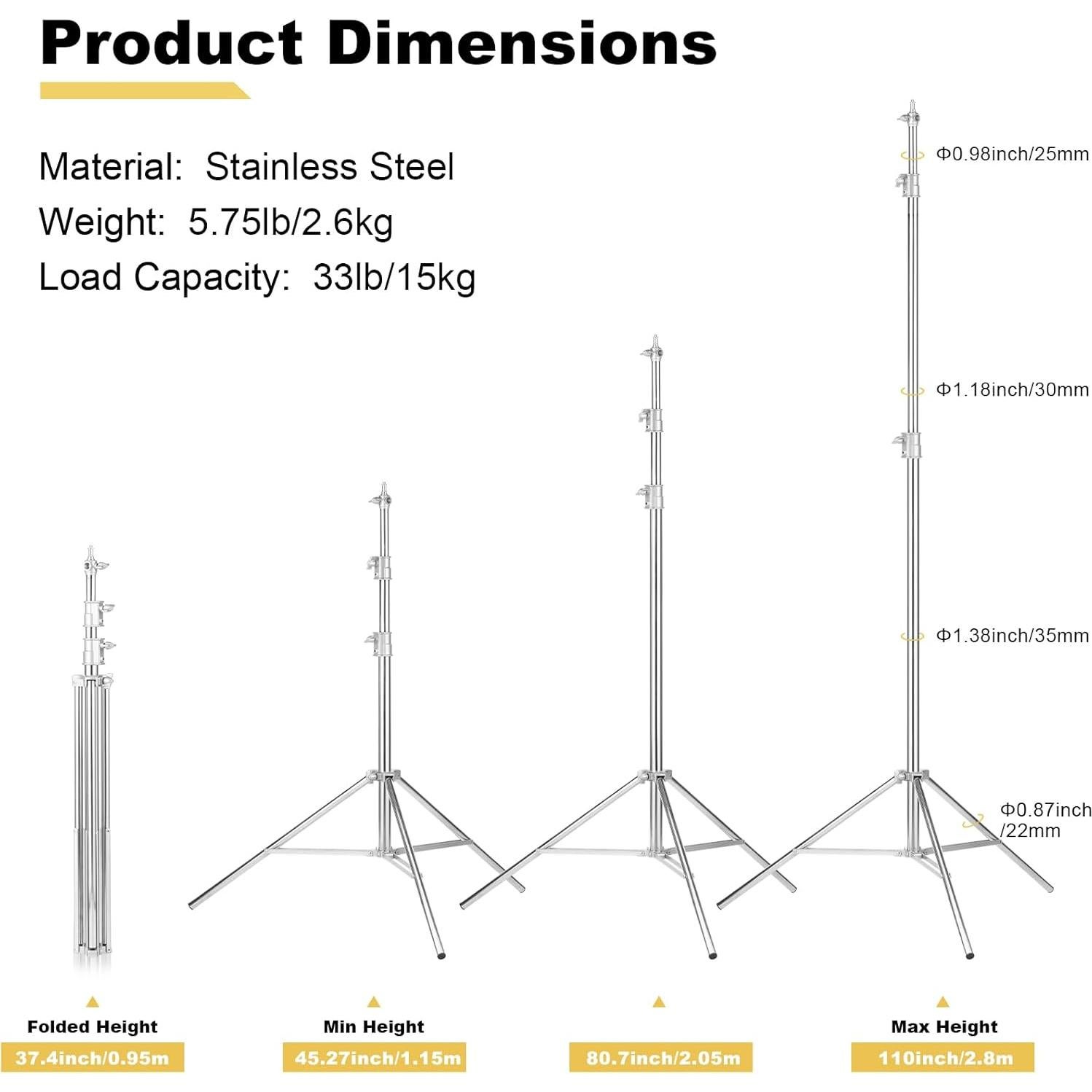 Soporte de Luz Ajustable Meking 2.8m Acero Inoxidable 15kg