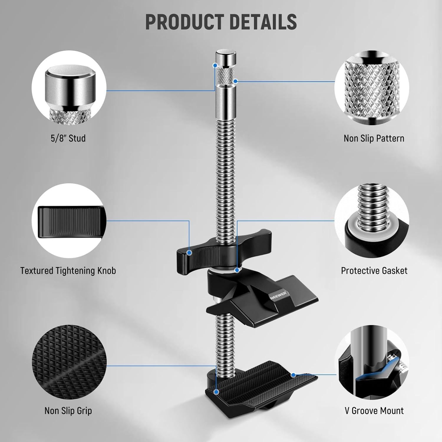 Abrazadera de Tubo NEEWER 9" Ajustable con Perno de 5/8"