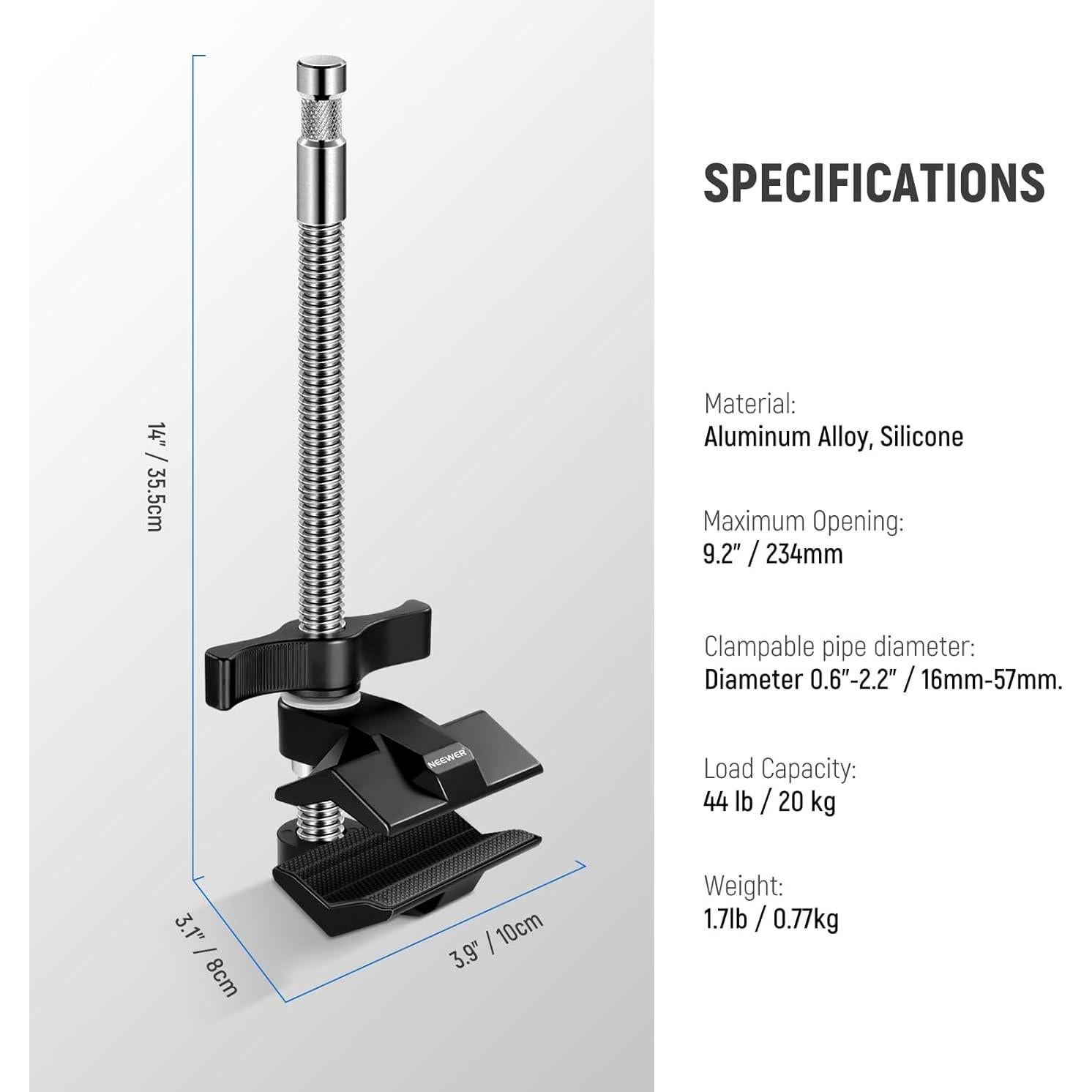 Abrazadera de Tubo NEEWER 9" Ajustable con Perno de 5/8"