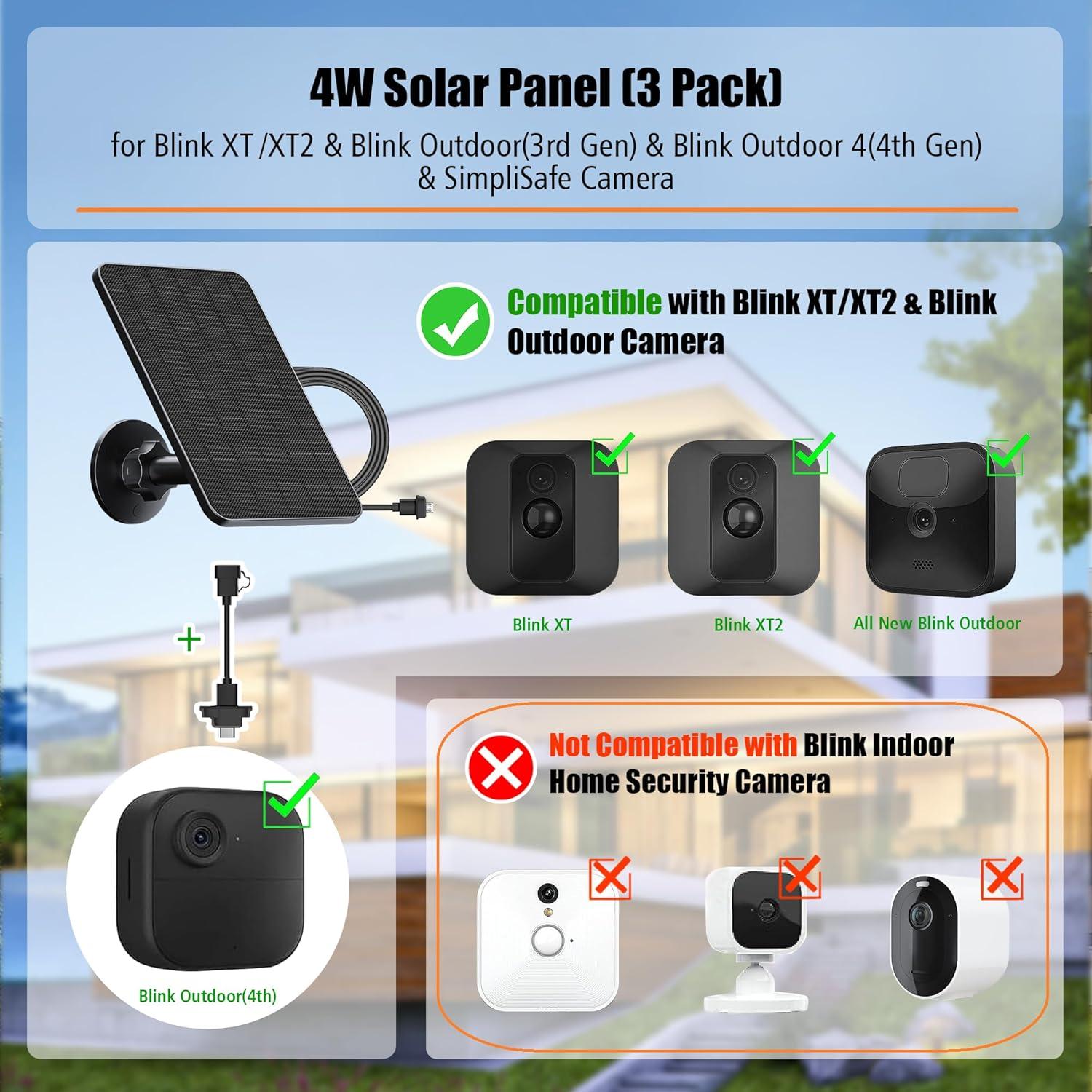 Panel Solar Rhorawill 3 Pack 5V 4W para Cámaras Blink Outdoor