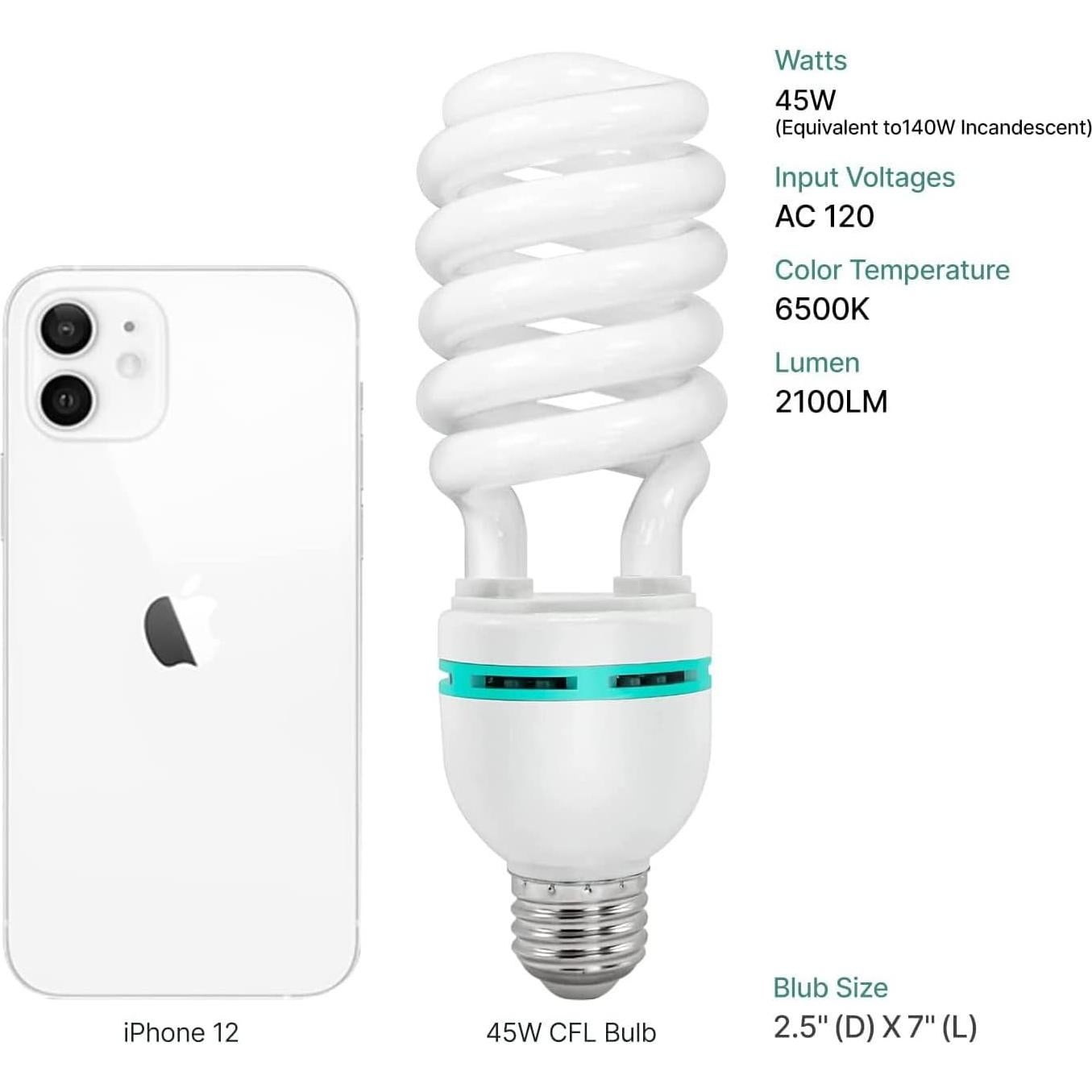 Bombillas CFL LimoStudio 45W Luz Diurna 5500K 2300 Lúmenes - 6 Pzas