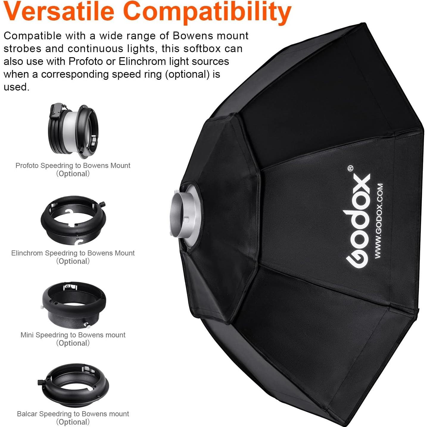 Softbox Octagonal Godox 95cm con Rejilla y Montura Bowens