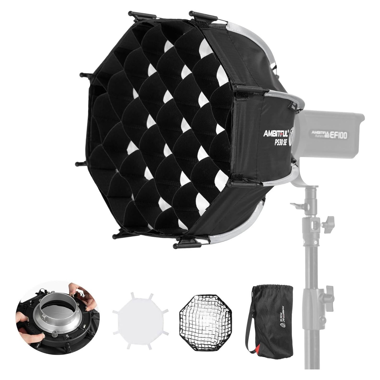 Mini Softbox Plegable AMBITFUL PS30 SE 30cm Bowens con Difusores