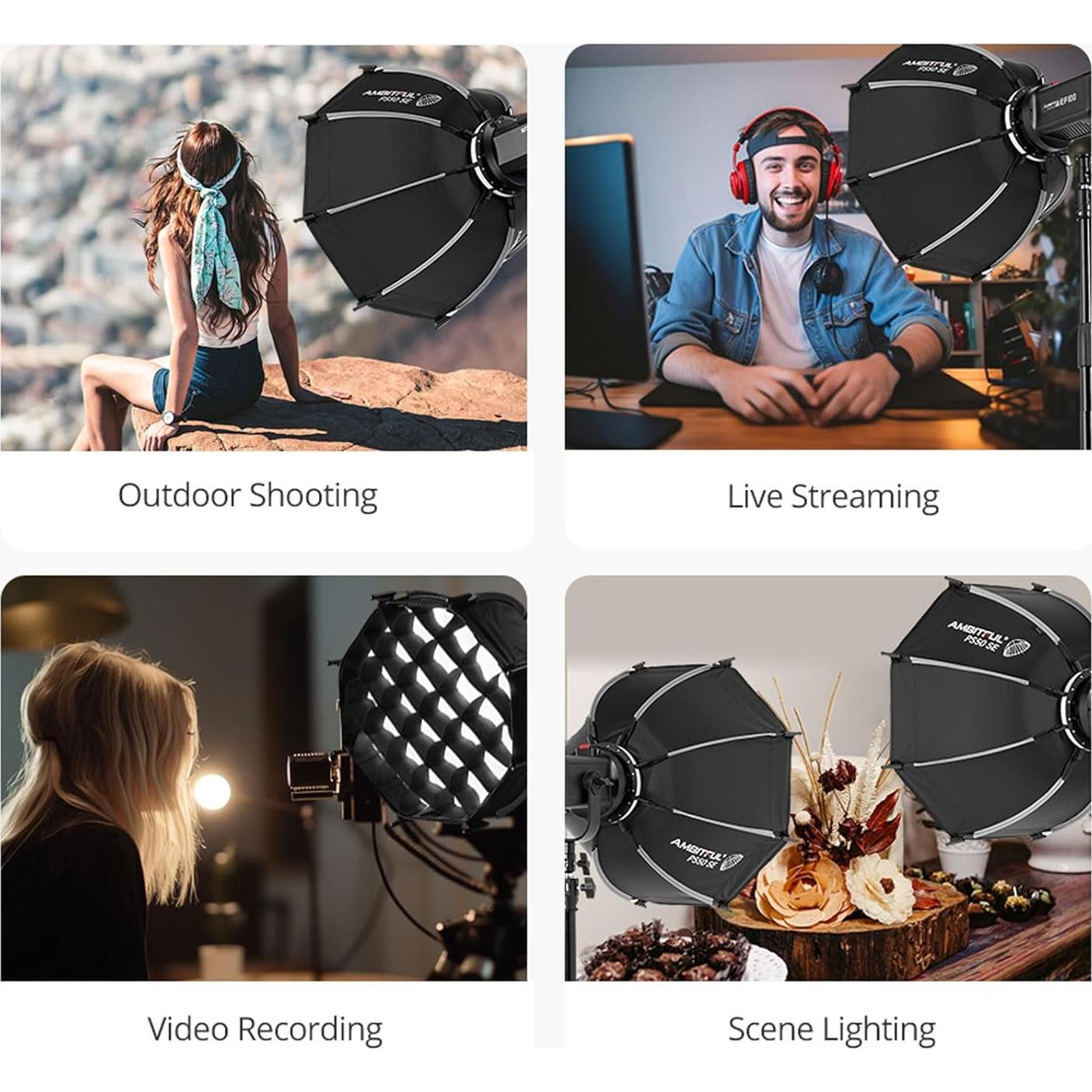 Mini Softbox Plegable AMBITFUL PS30 SE 30cm Bowens con Difusores