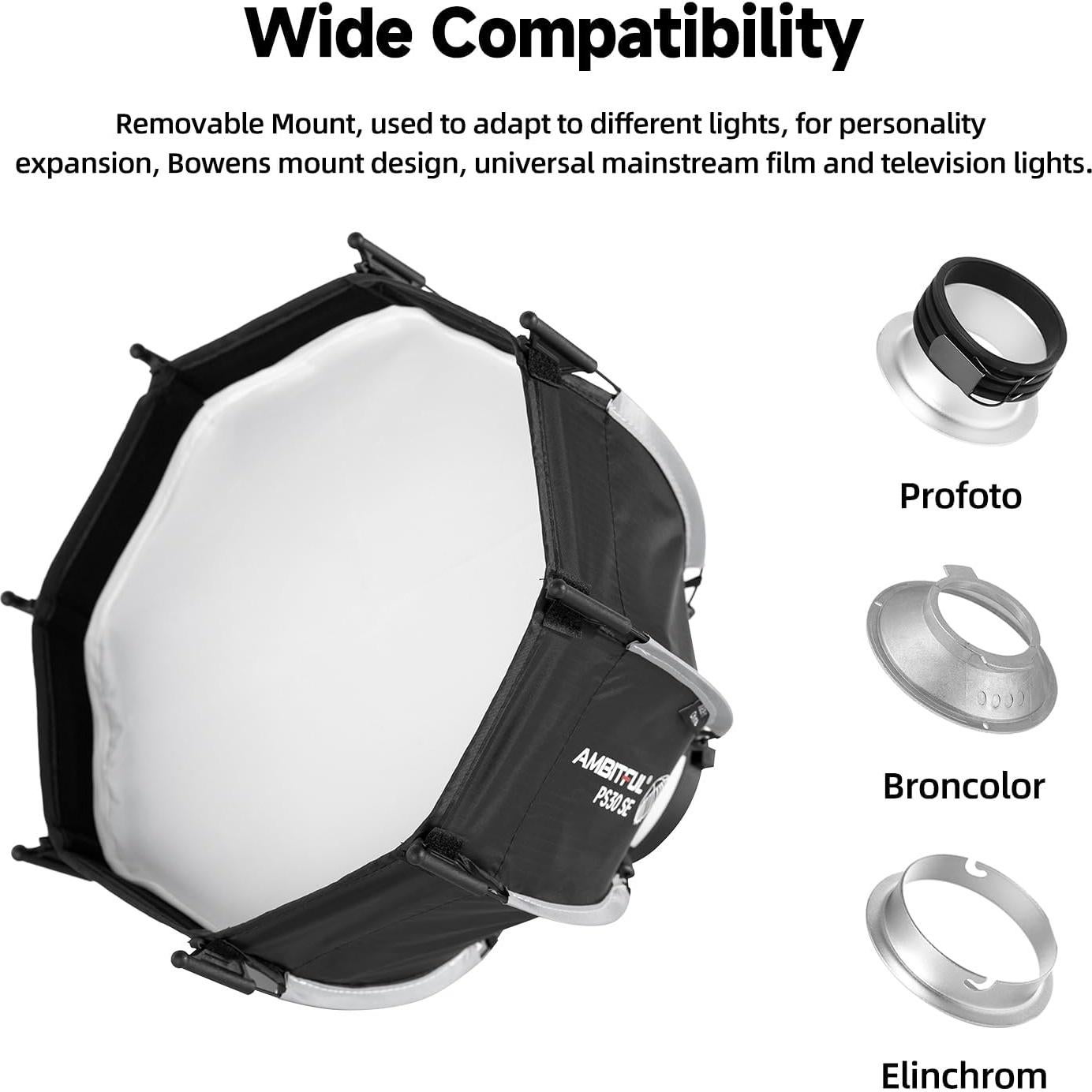 Mini Softbox Plegable AMBITFUL PS30 SE 30cm Bowens con Difusores