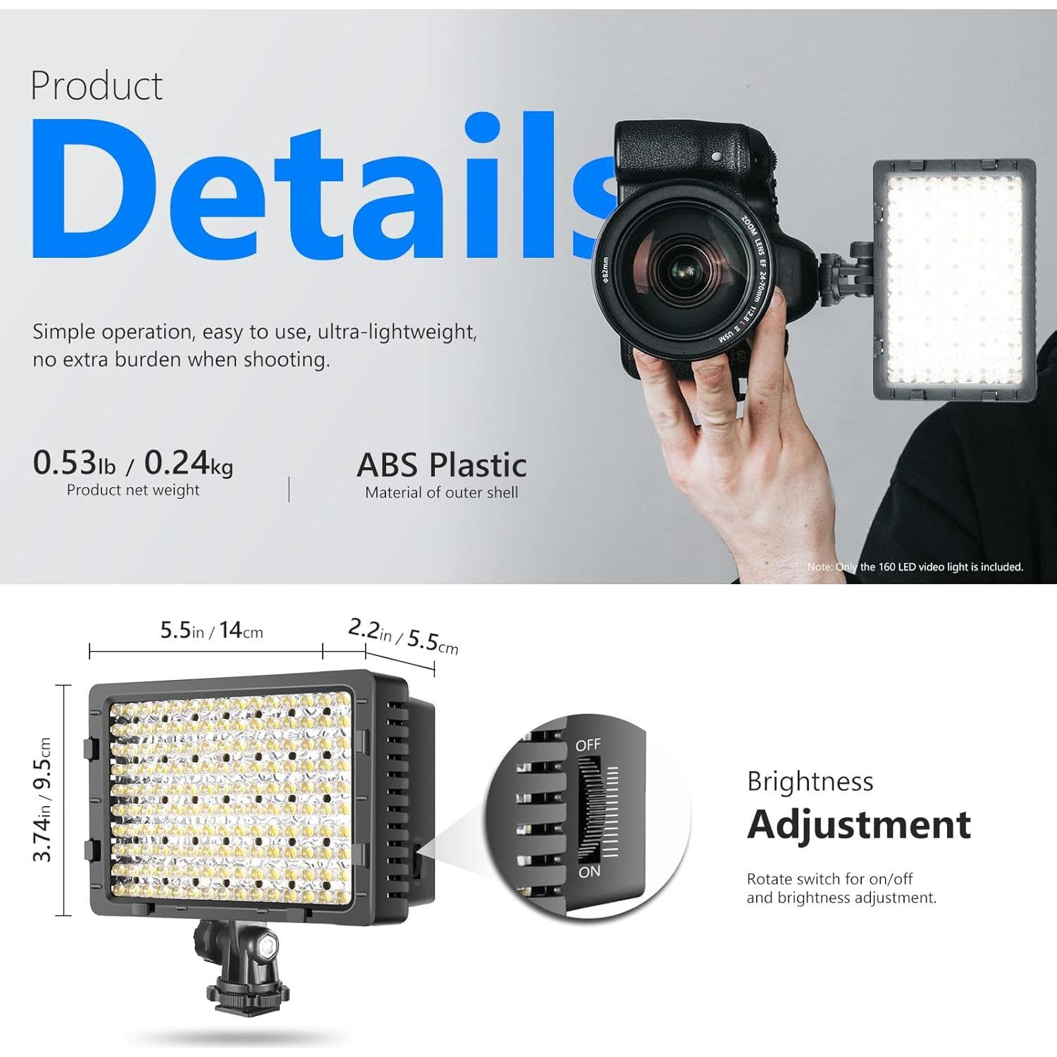 Luz de Video LED Neewer CN-160 Dimmable 660 lm 5600K