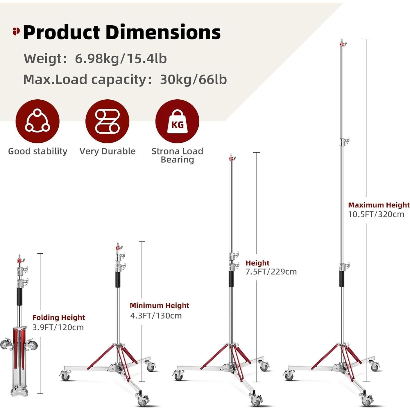 Soporte C-Stand Ajustable SAVWAY 10ft (305cm) con Ruedas