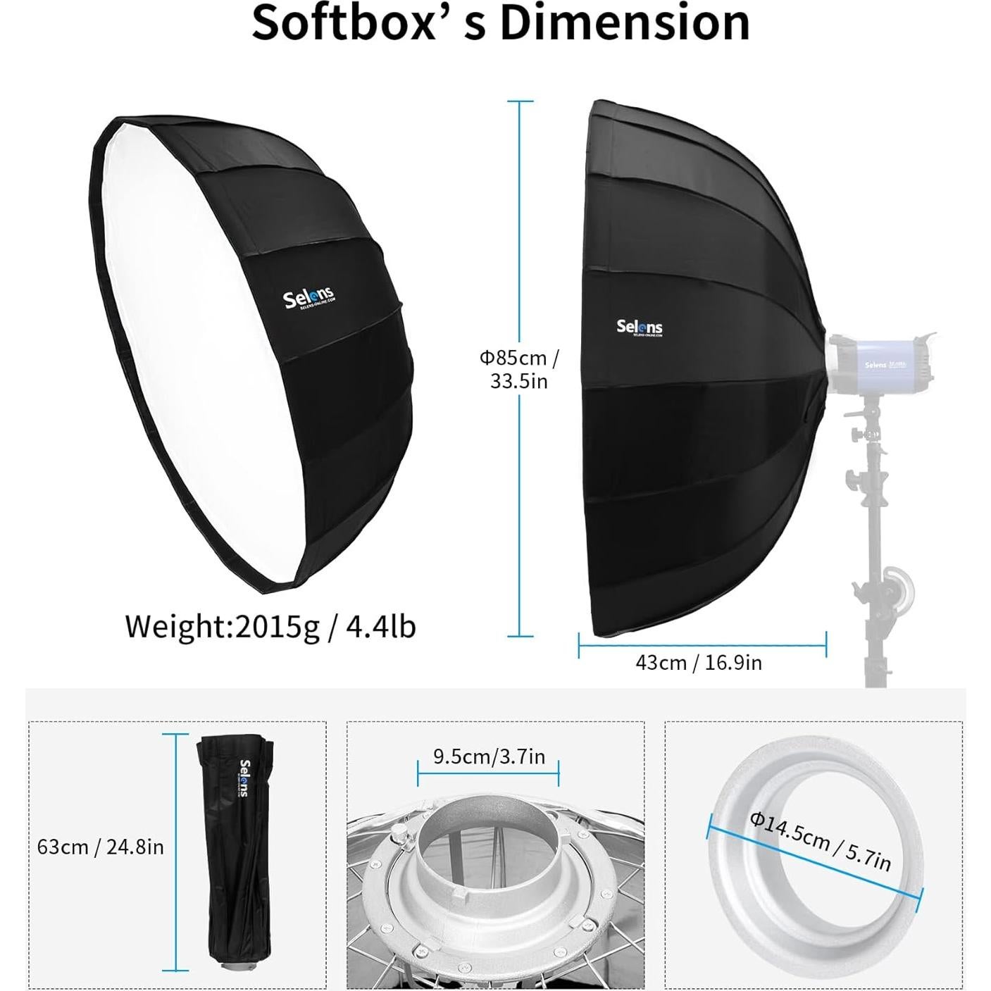 Softbox Hexadecagonal Selens 85cm con Montura Bowens