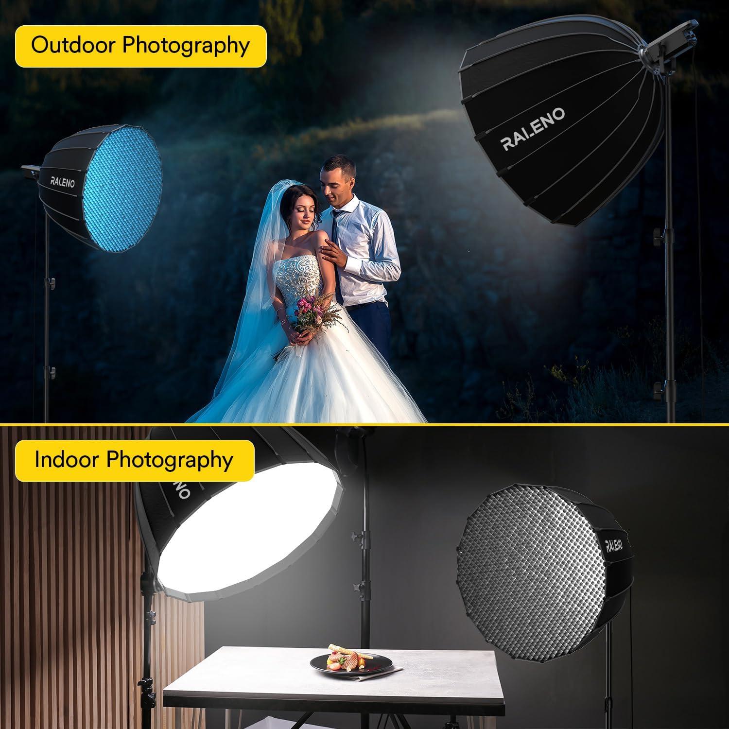 Softbox Parabólico RALENO 90cm con Rejilla y Bolsa de Transporte