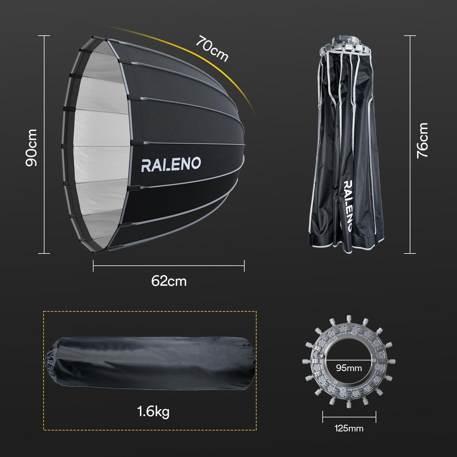 Softbox Parabólico RALENO 90cm con Rejilla y Bolsa de Transporte