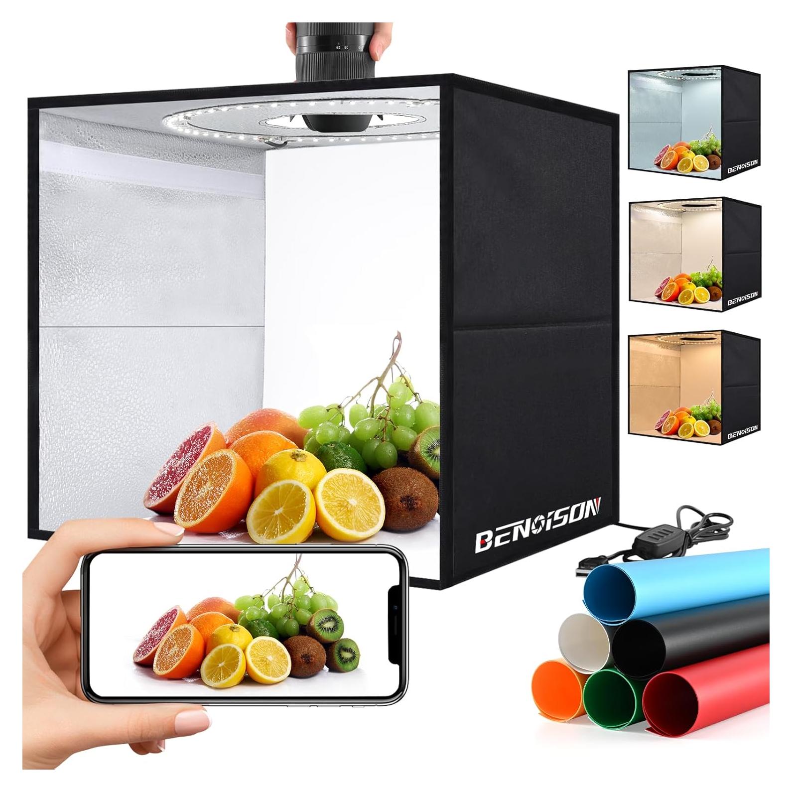 Light Box Photography - 12"x12" Portable Shooting Tent with 120 LEDs & 6 Backdrops for Jewelry & Small Product Photography