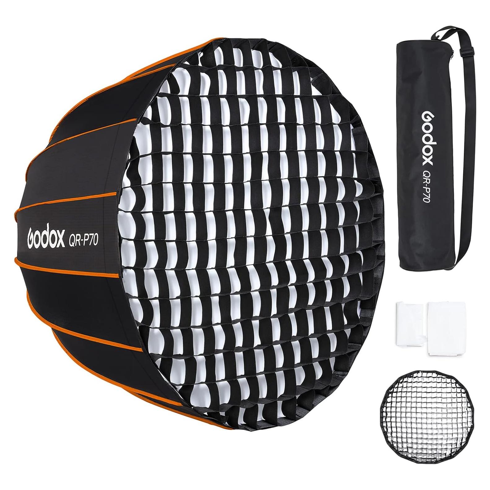 Godox QR-P70 27in 70cm Deep Parabolic Softbox Quick Release Compatible Bowens Mount Softbox with Grid, Carrying Bag for Photography Studio Portrait Video Shooting (27in / 70cm)