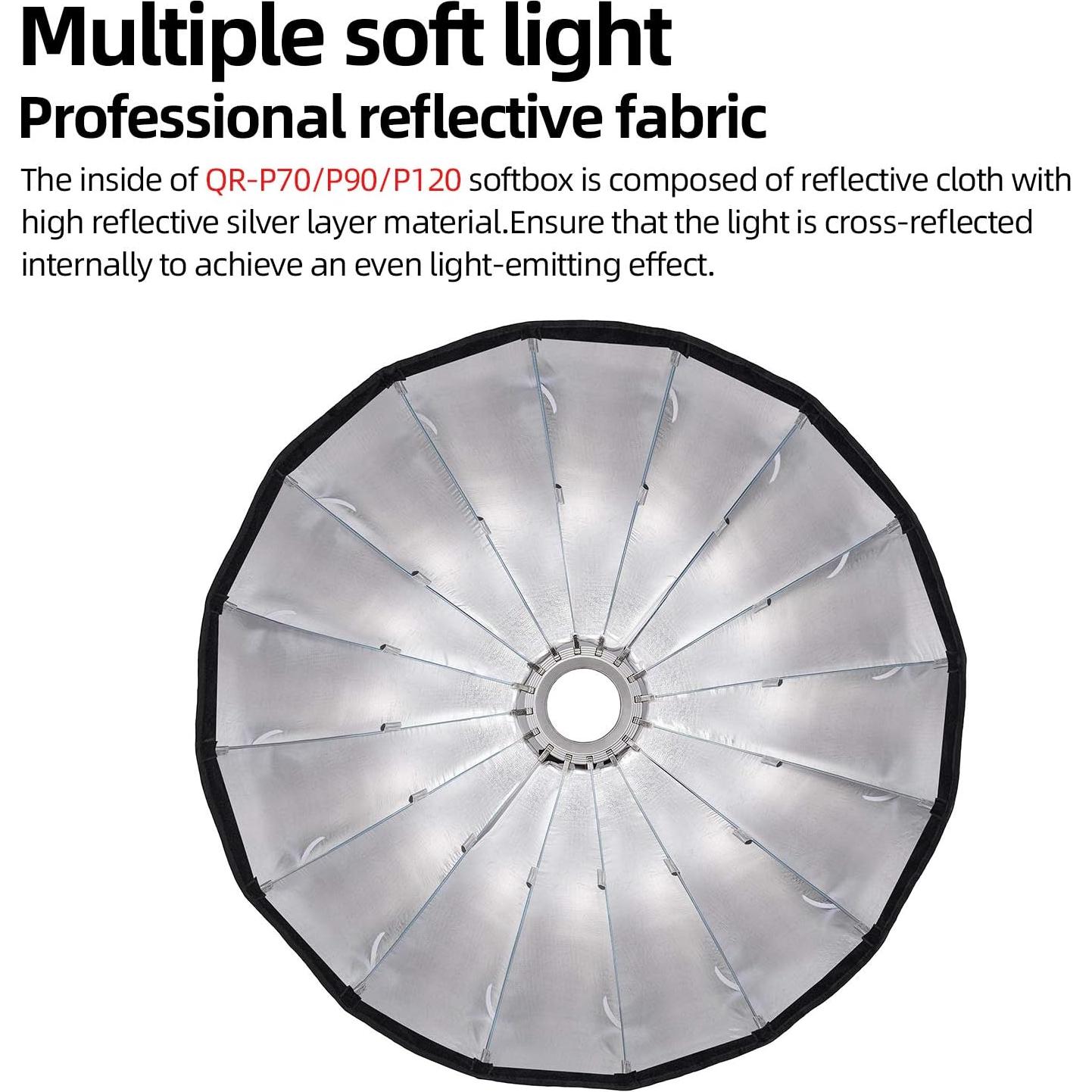 Godox QR-P70 27in 70cm Deep Parabolic Softbox Quick Release Compatible Bowens Mount Softbox with Grid, Carrying Bag for Photography Studio Portrait Video Shooting (27in / 70cm)