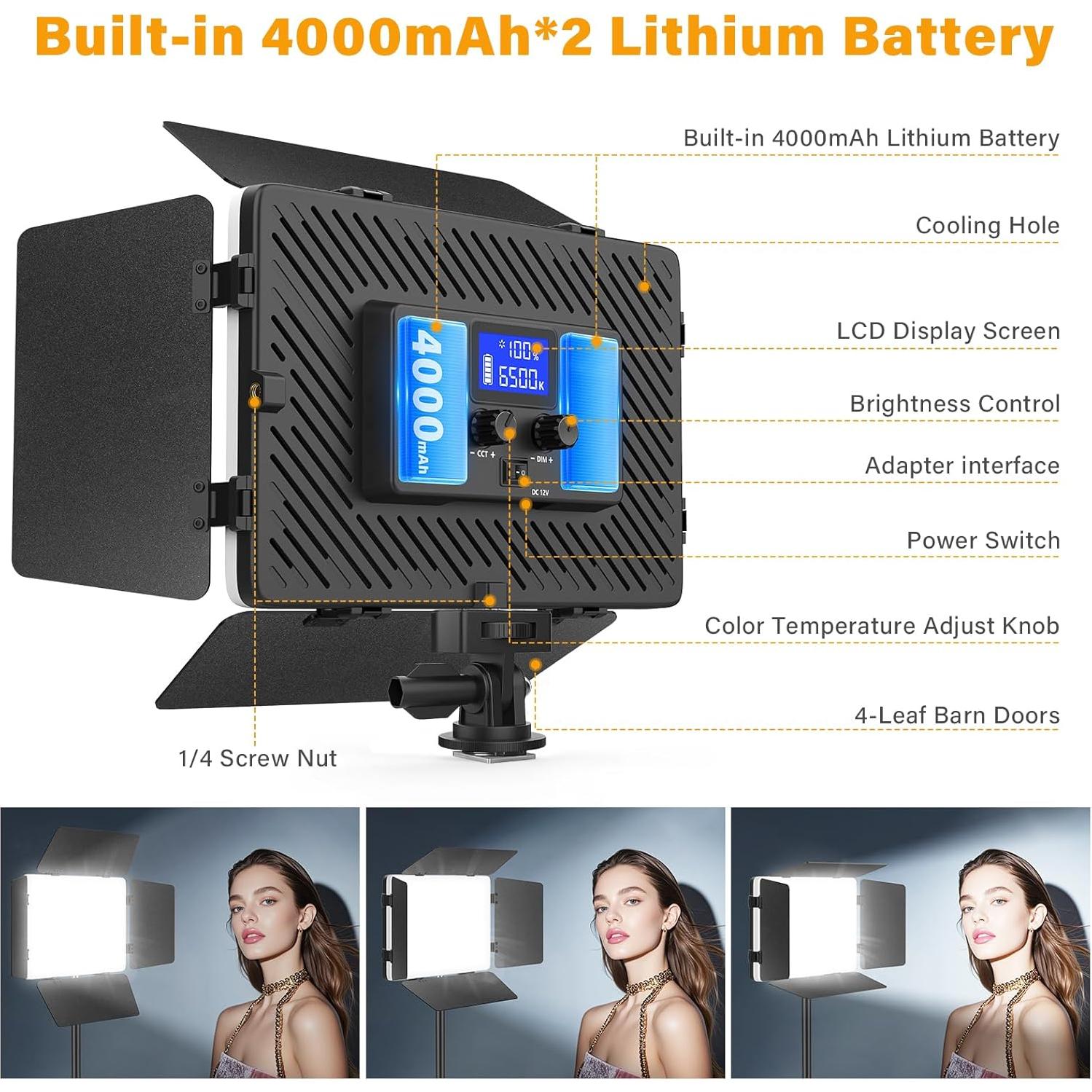 Kit de Iluminación LED Unicucp con 2 Paneles y Trípodes 200cm