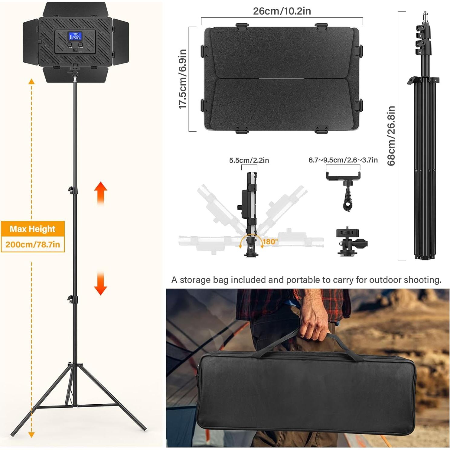 Kit de Iluminación LED Unicucp con 2 Paneles y Trípodes 200cm