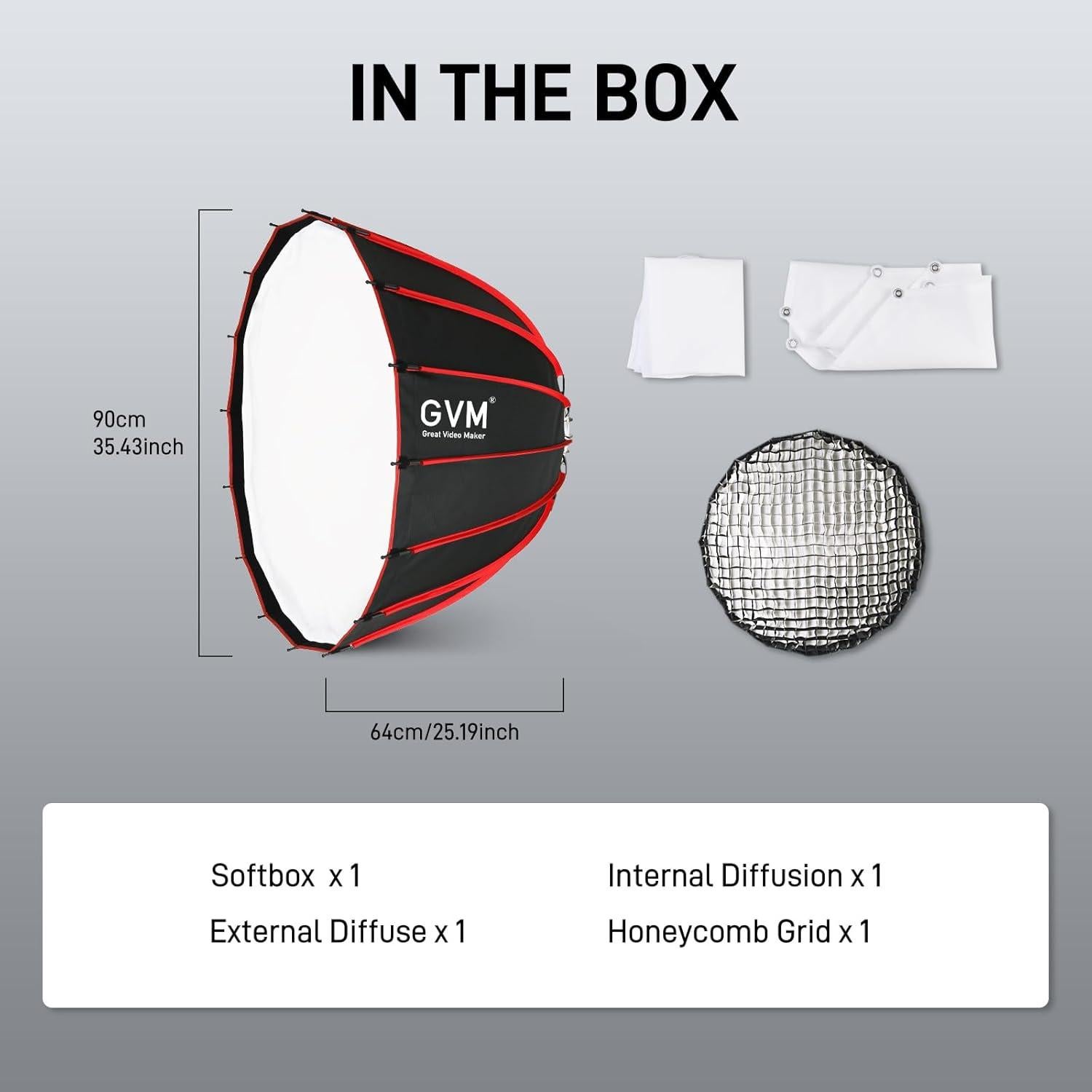 Softbox Parabólico GVM YG90SP 90cm Plegable con Difusores
