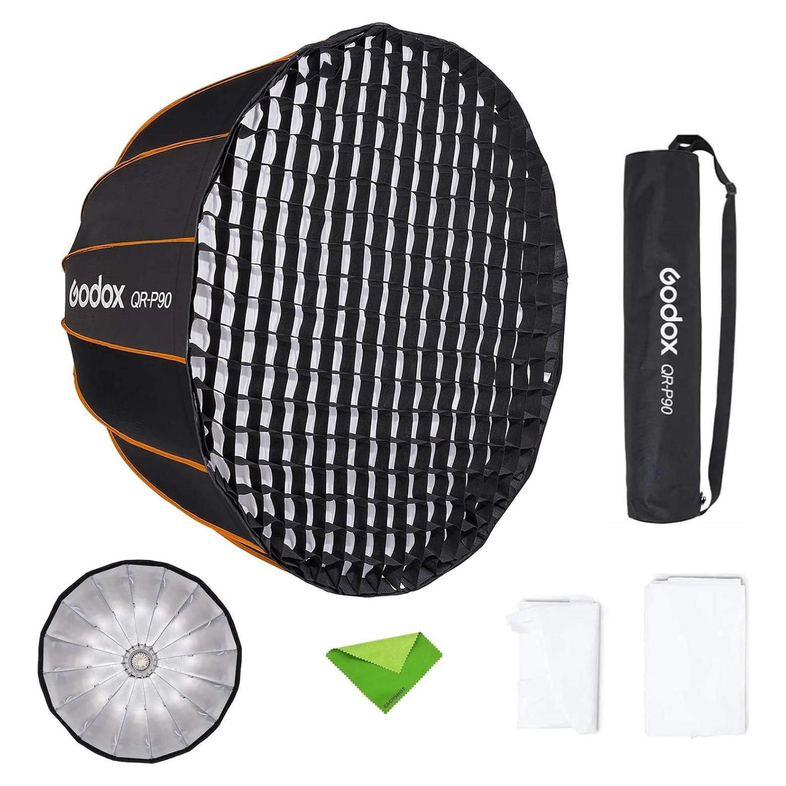Softbox Parabólico Godox QR-P90 90cm con Difusor y Rejilla
