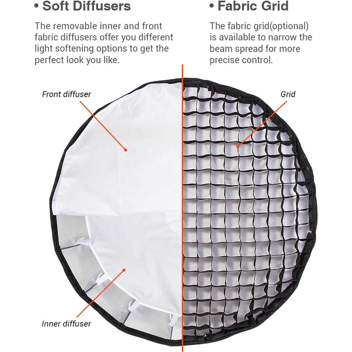 Softbox Parabólico Godox QR-P90 90cm con Difusor y Rejilla