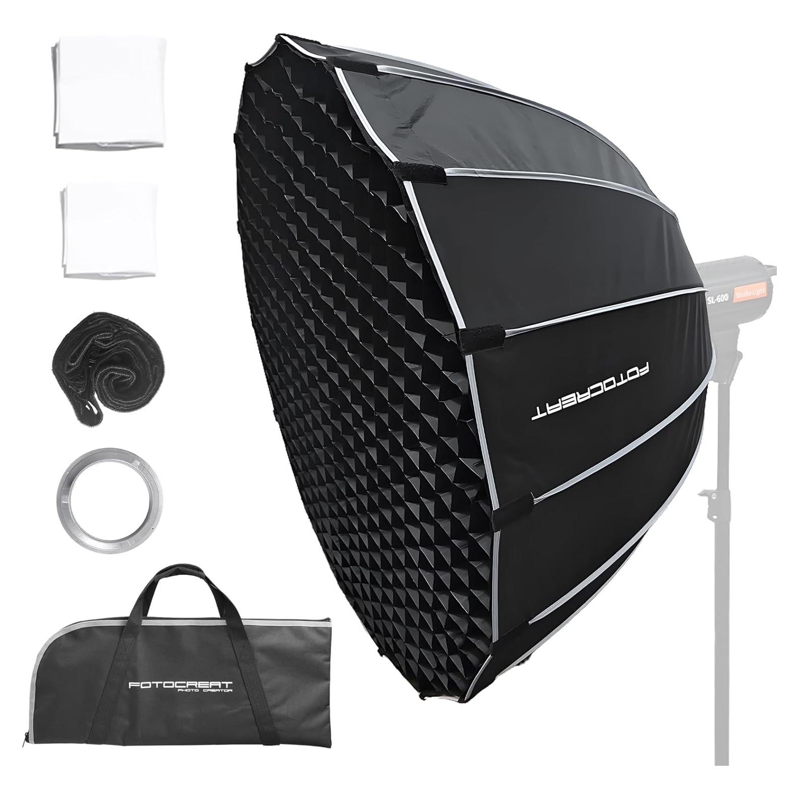 Softbox Parabólico Profundo FOTOCREAT 90cm con Difusores y Rejilla