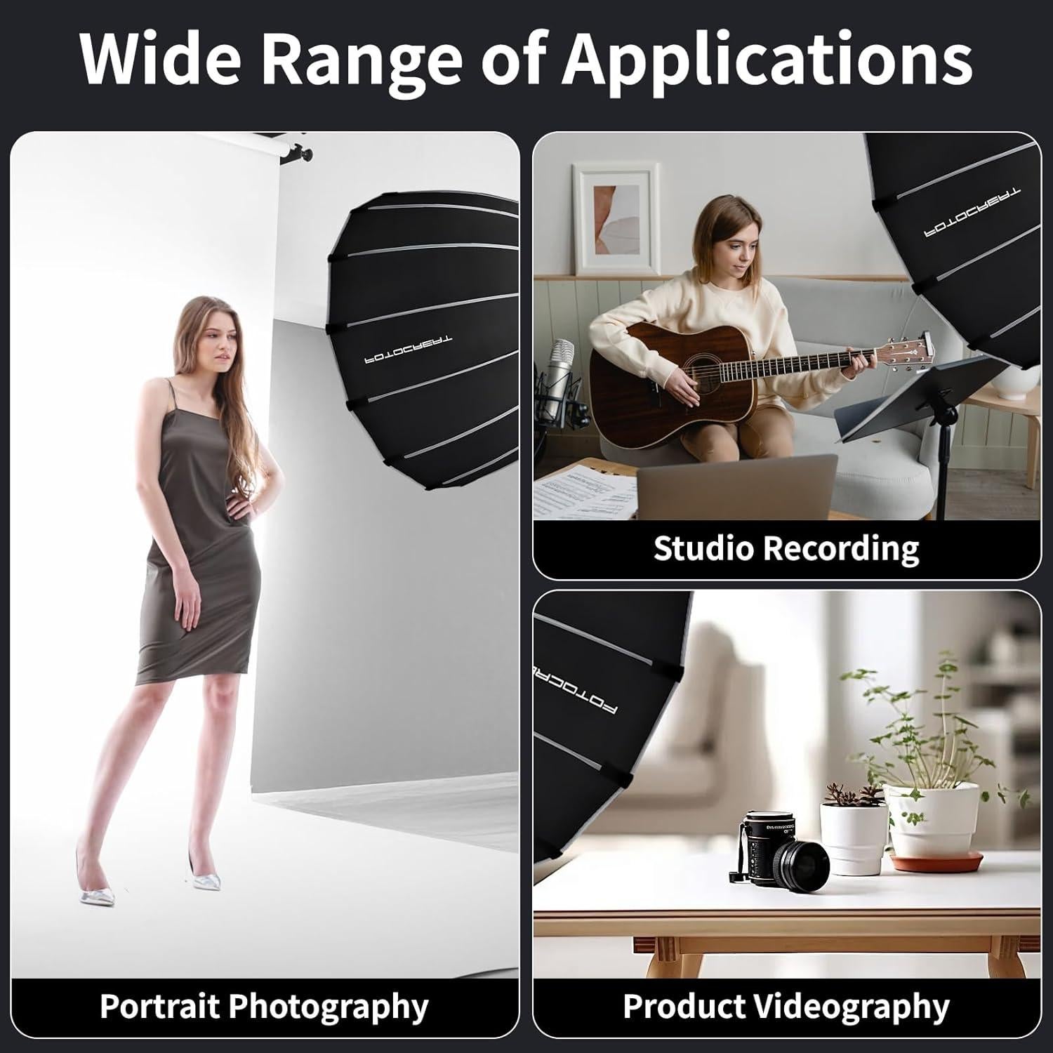 Softbox Parabólico Profundo FOTOCREAT 90cm con Difusores y Rejilla