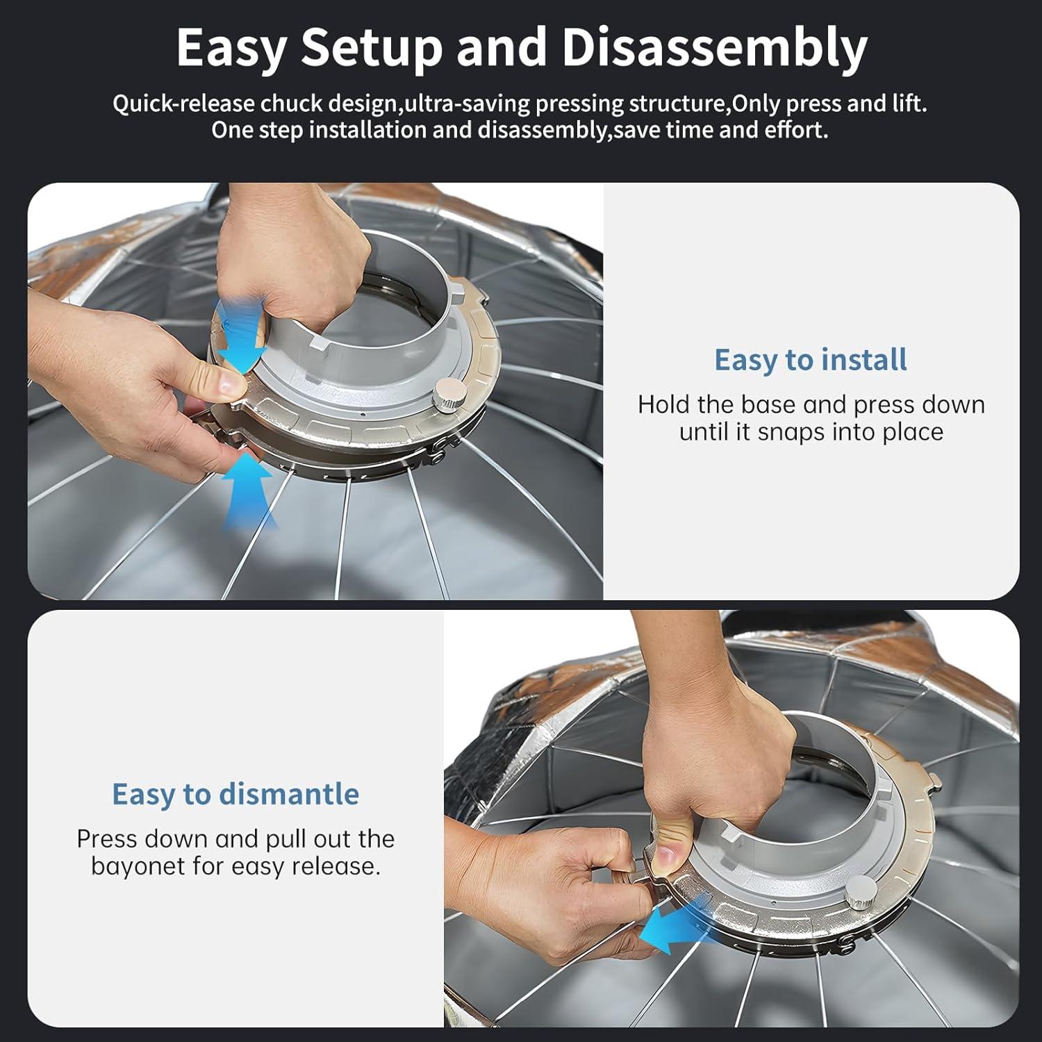 Softbox Parabólico Profundo FOTOCREAT 90cm con Difusores y Rejilla