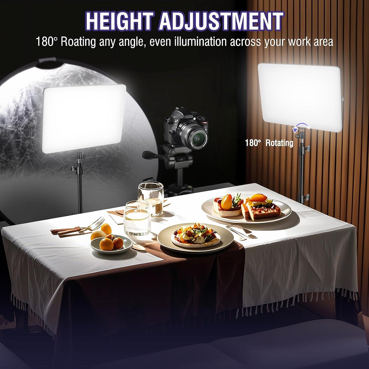 2-Pack LED Video Light Kit with 63'' Tripod Stand, 2500K-8500K Dimmable Studio Light Photography Panel Lighting for Video Recording Game Live Streaming Podcast YouTube Filming, Phone Holder