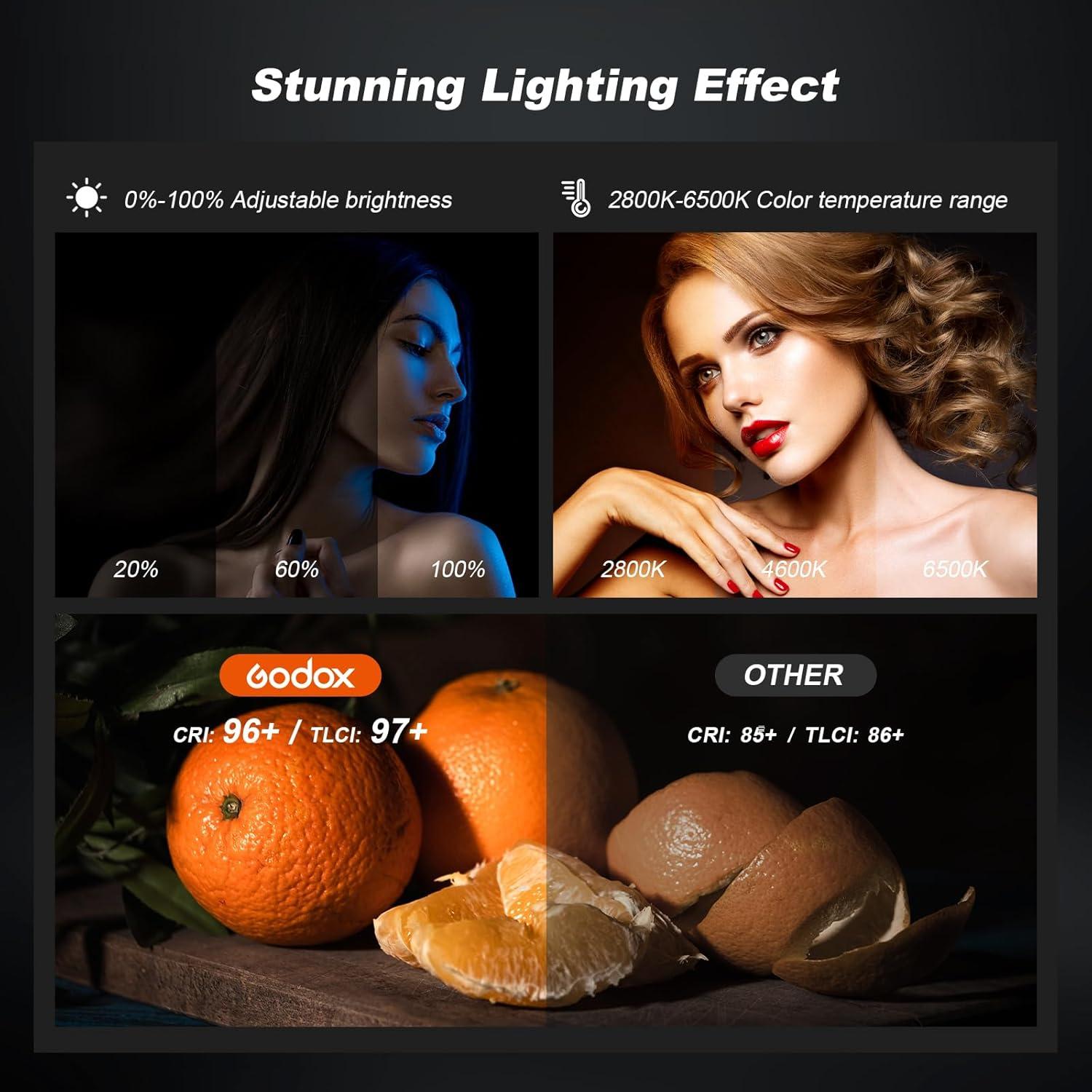 Godox 2PACK SL100Bi Professional COB LED Video Lighting Kit Bi Color Continuous Light Kit with 2*Light Stand 2* Softbox 1 * 5 in 1 Reflector 1*Carry Bag Studio Light for Photography Studio Shooting